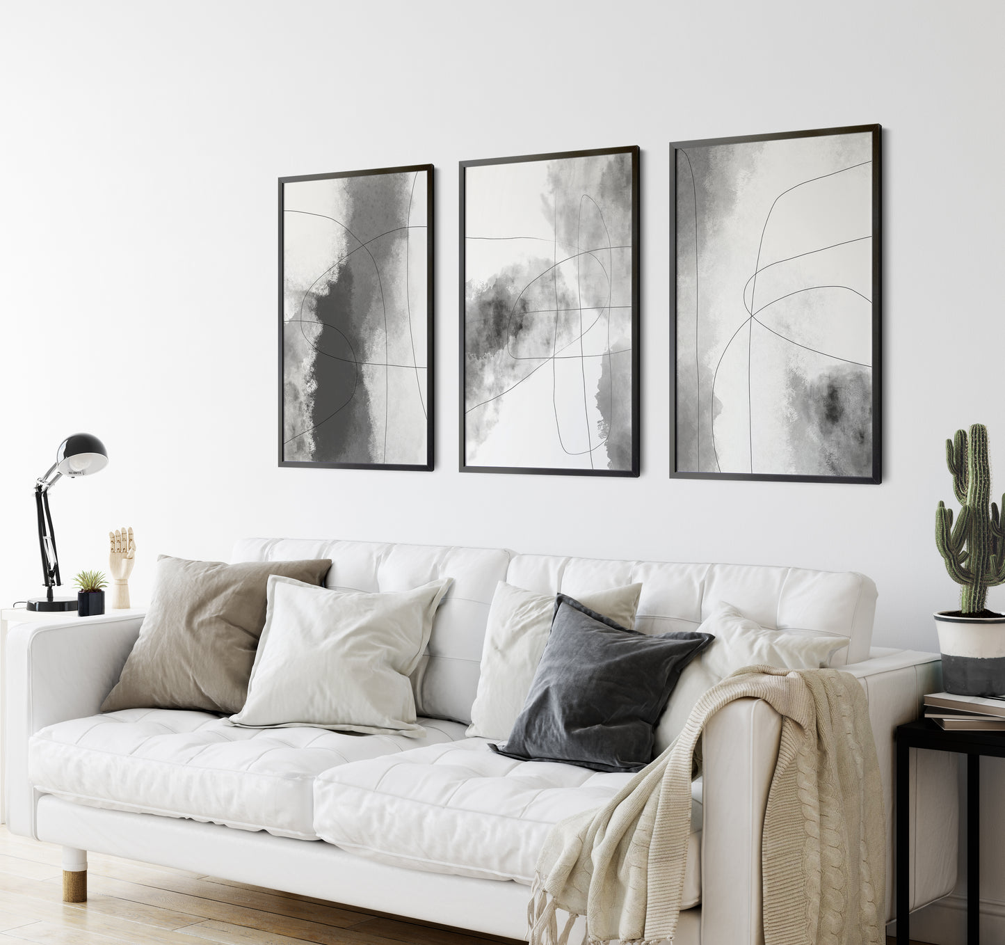Set of 3 Modern Grey Abstract Wall Art