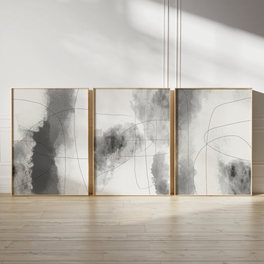 Set of 3 Modern Grey Abstract Wall Art