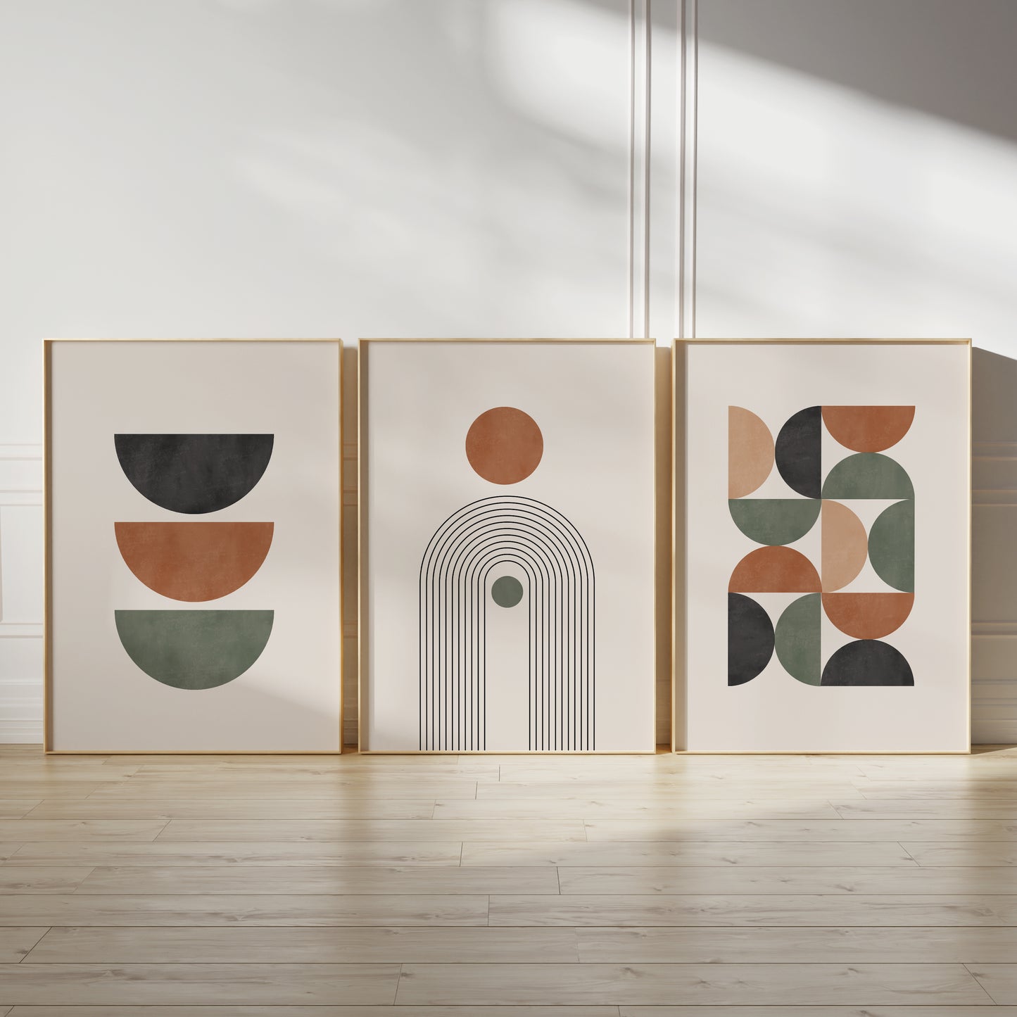 Set of 3 Green & Terracotta Boho Wall Prints