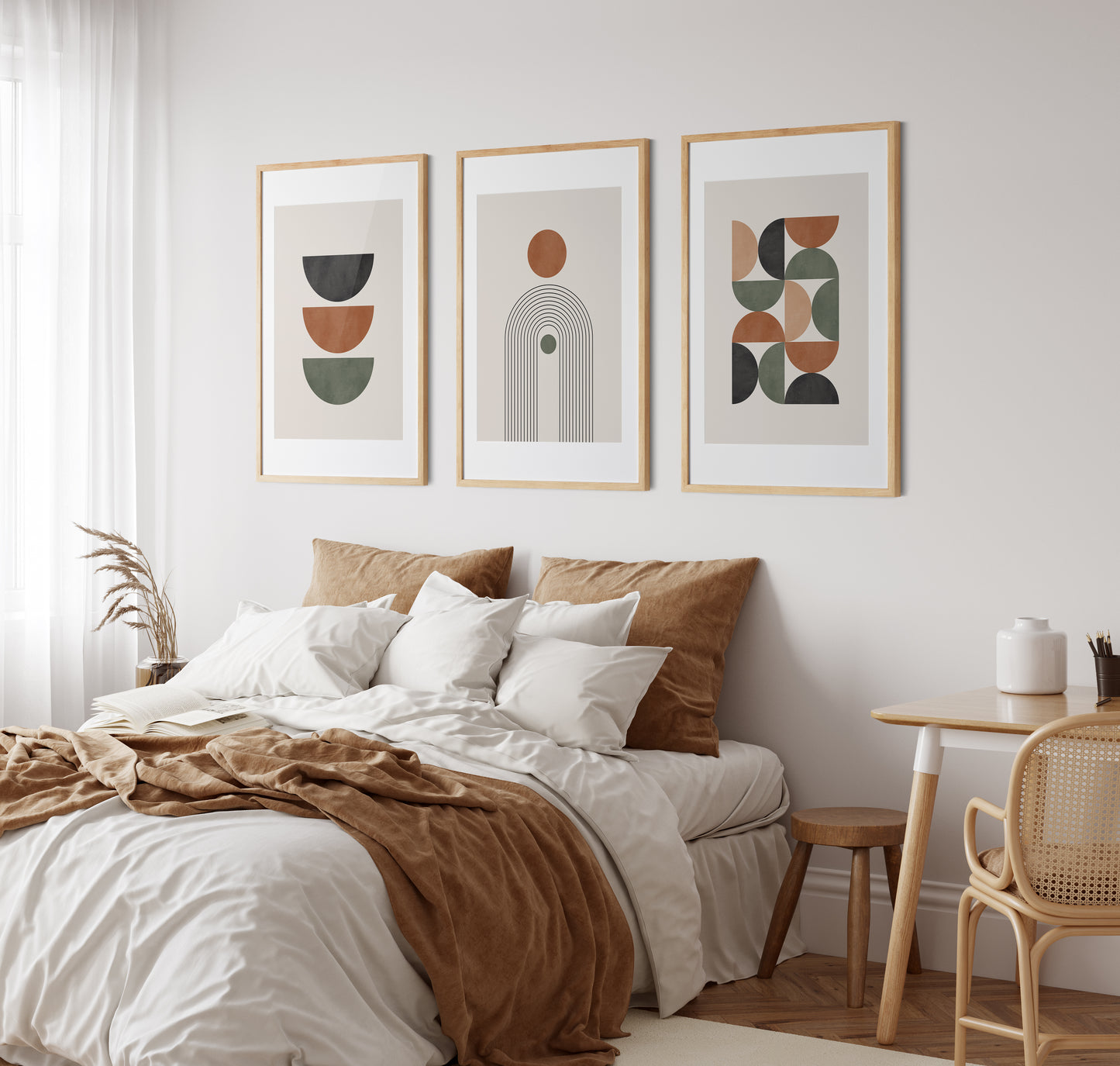 Set of 3 Green & Terracotta Boho Wall Prints