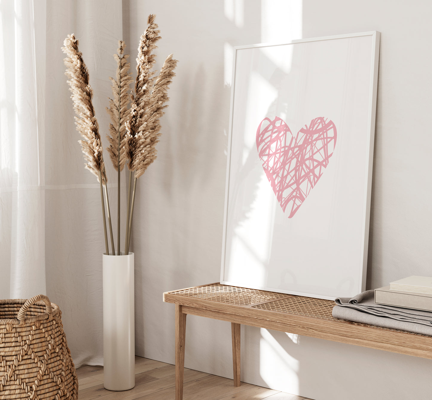 Set of 3 Pink Love Heart Bedroom Wall Prints