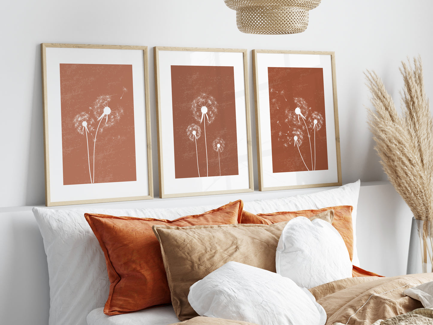 Set of 3 Terracotta Dandelion Wall Art Prints