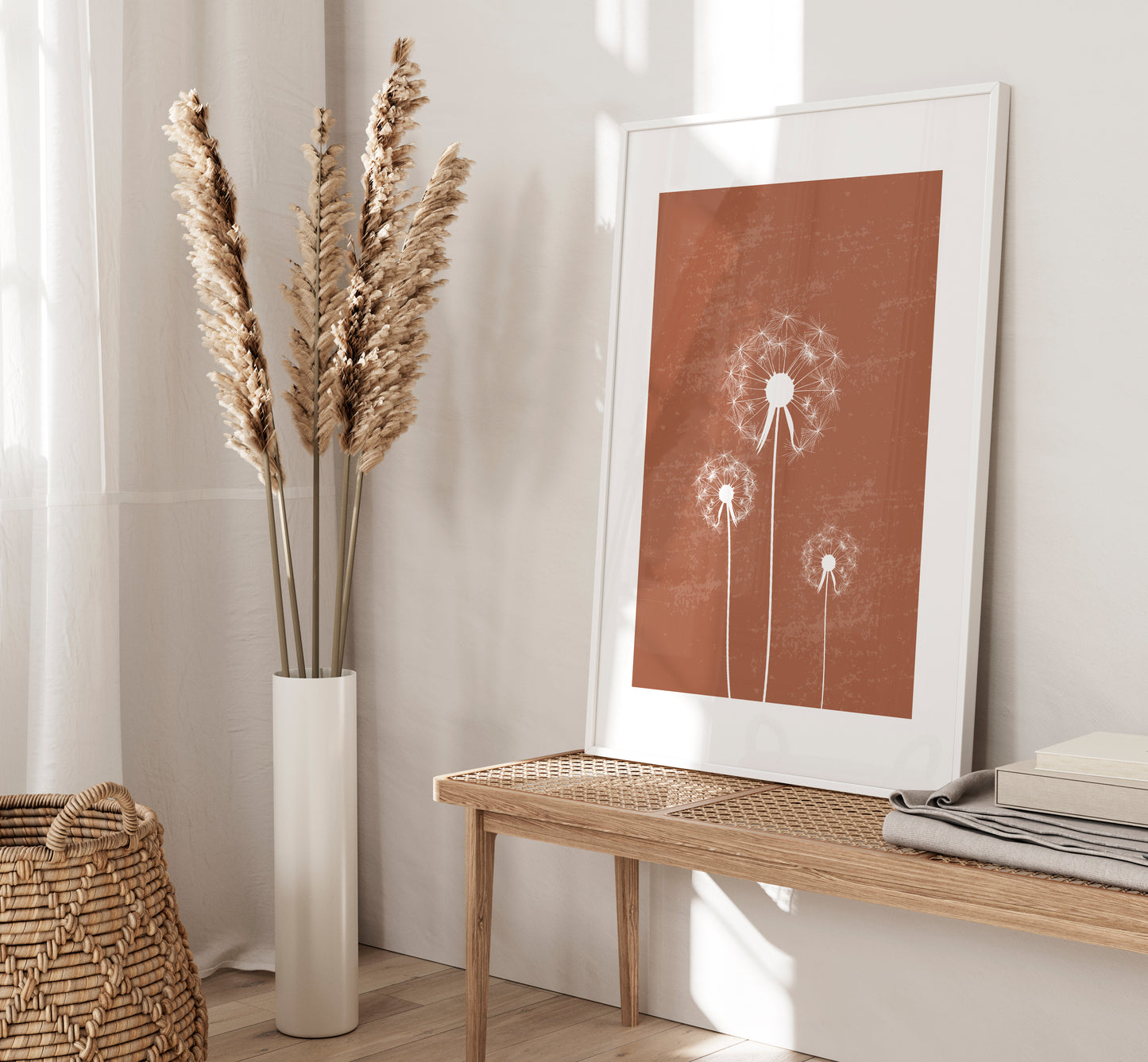 Set of 3 Terracotta Dandelion Wall Art Prints