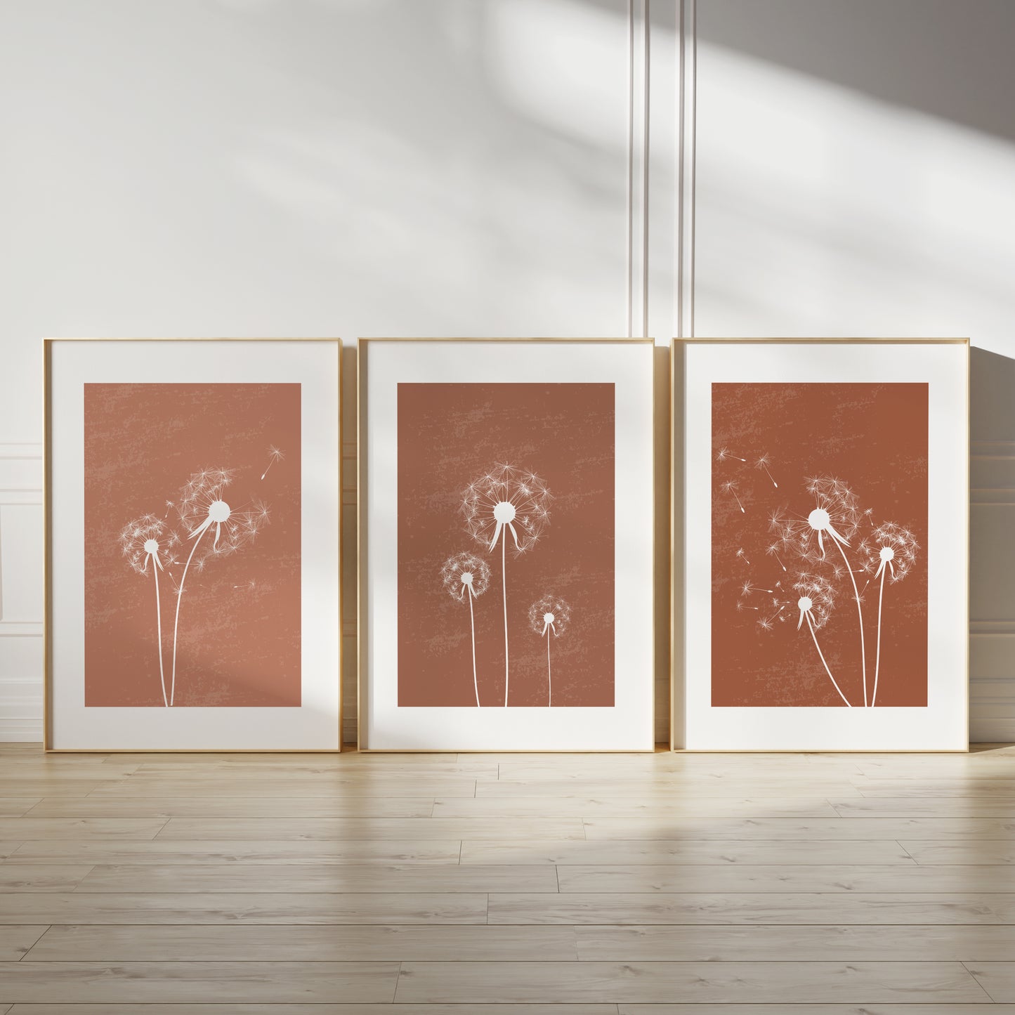 Set of 3 Terracotta Dandelion Wall Art Prints