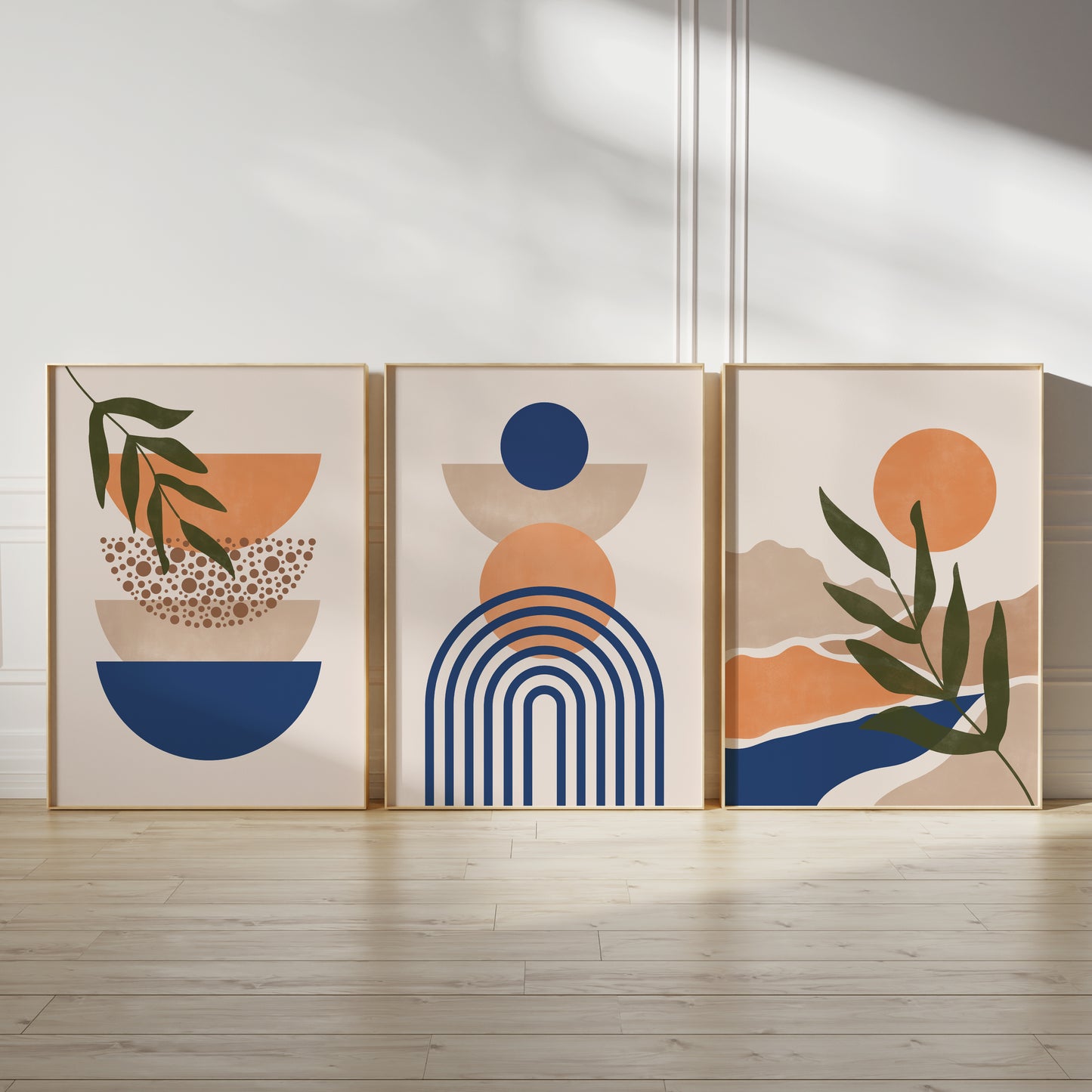Set of 3 Blue & Orange Boho Wall Art Prints