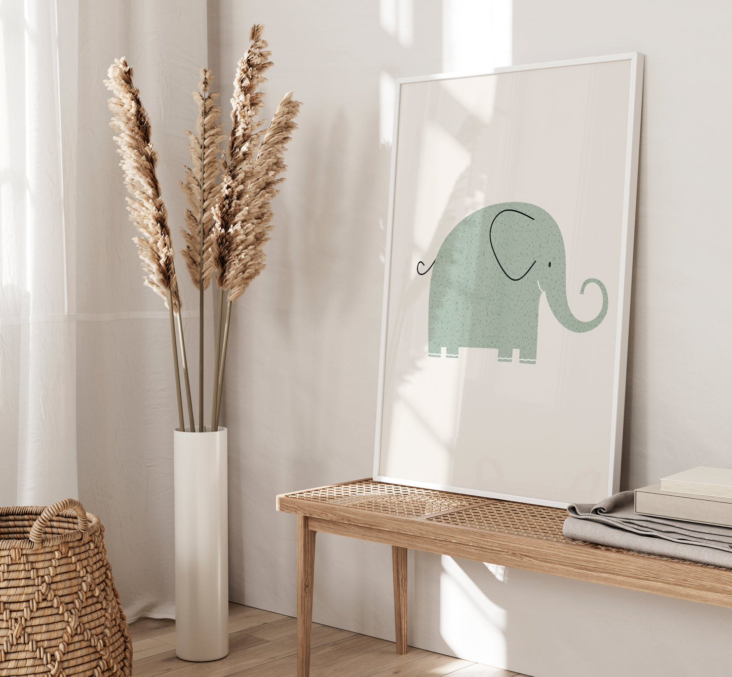 Set of 3 Pink & Green Elephant Girls Nursery Wall Prints