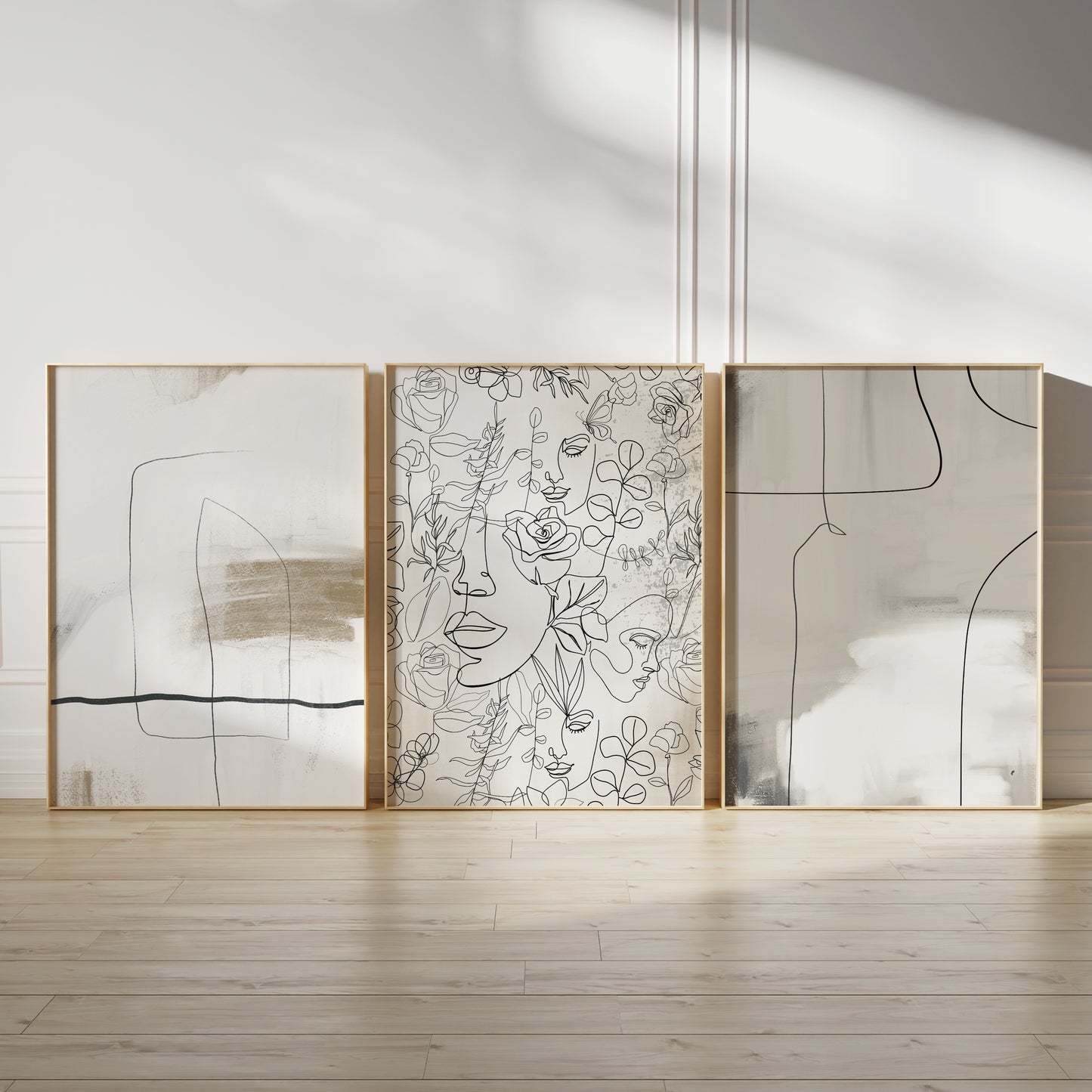 Set of 3 Neutral Modern Abstract Wall Art Prints