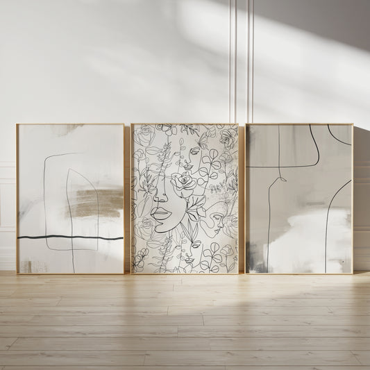 Set of 3 Neutral Modern Abstract Wall Art Prints