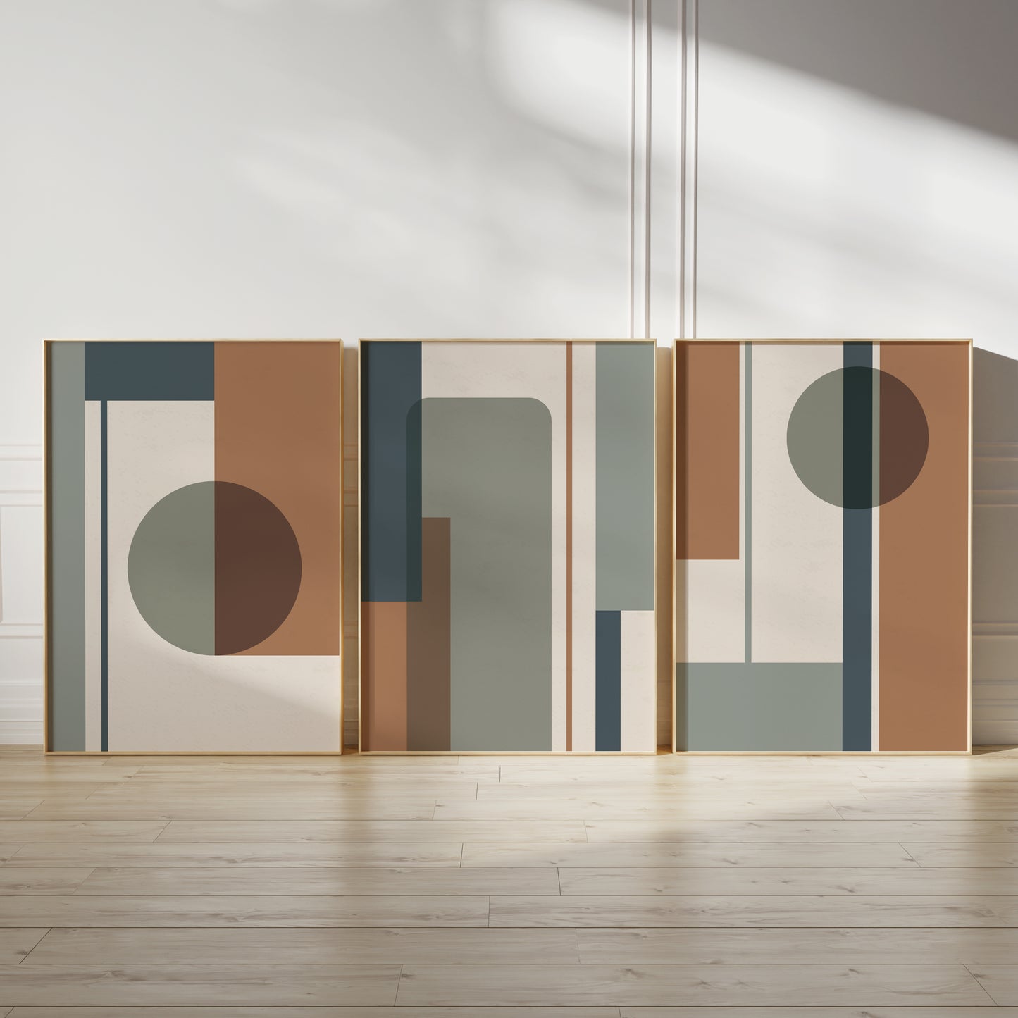 Set of 3 Green & Orange Geometric wall prints