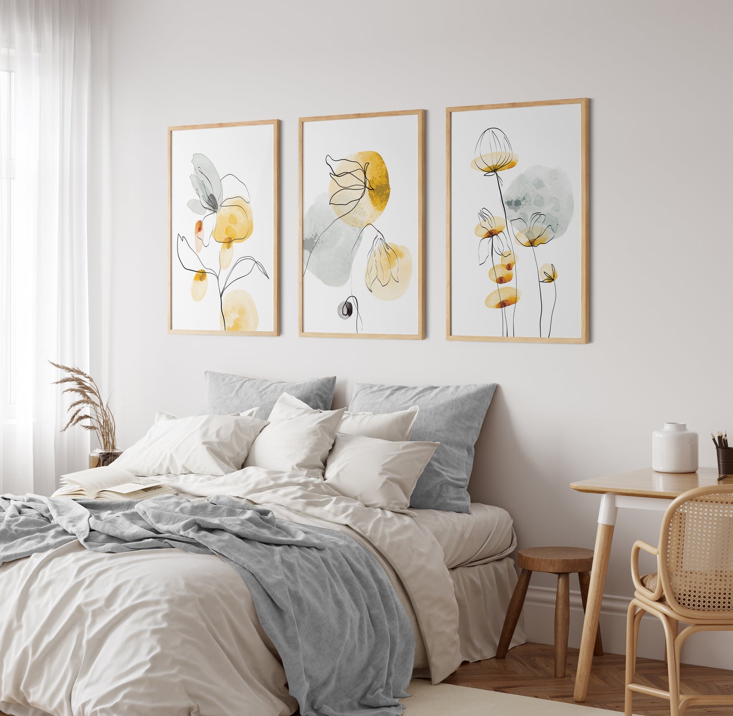 Set of 3 Yellow Daisy Abstract Wall Prints