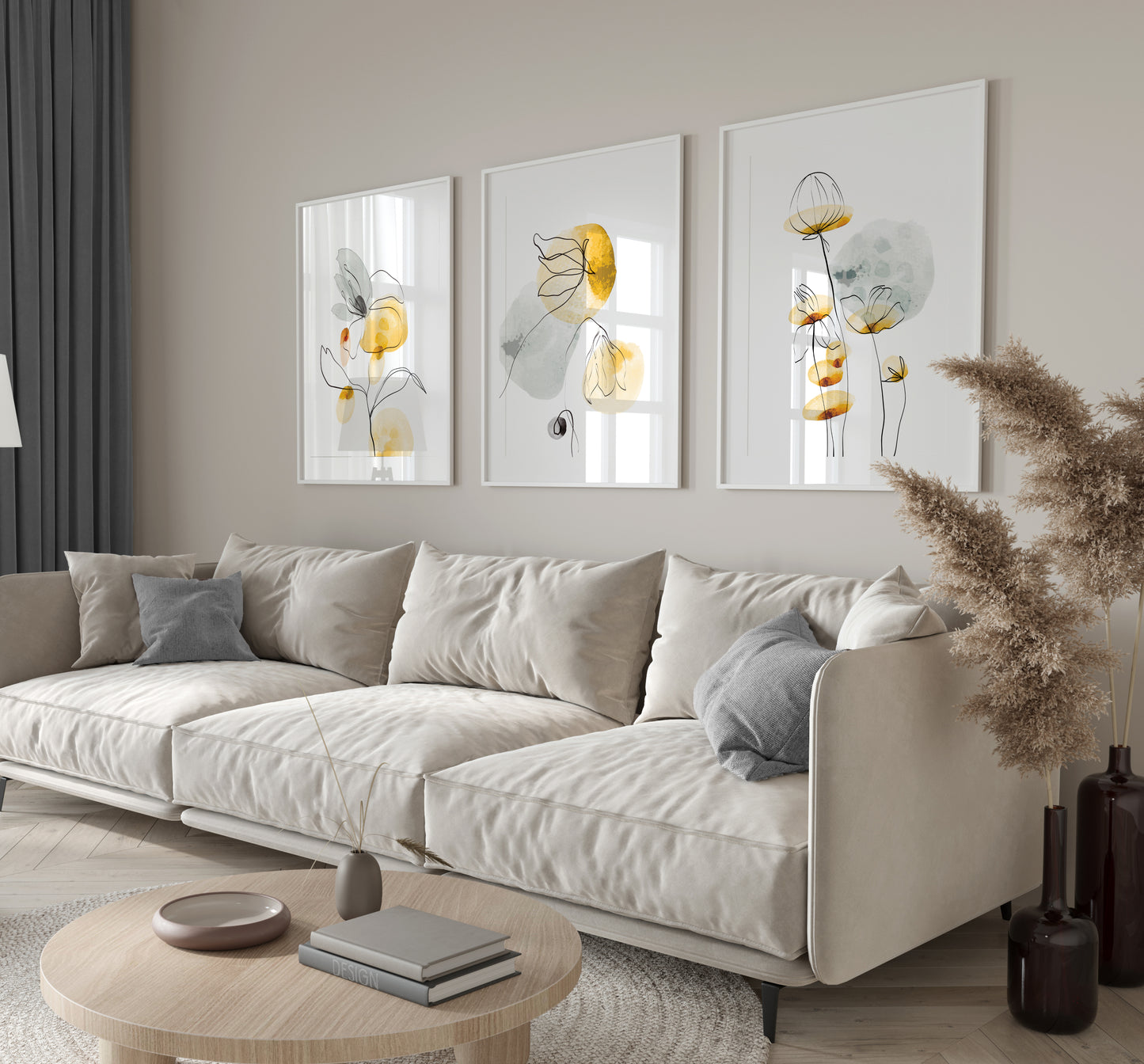 Set of 3 Yellow Daisy Abstract Wall Prints