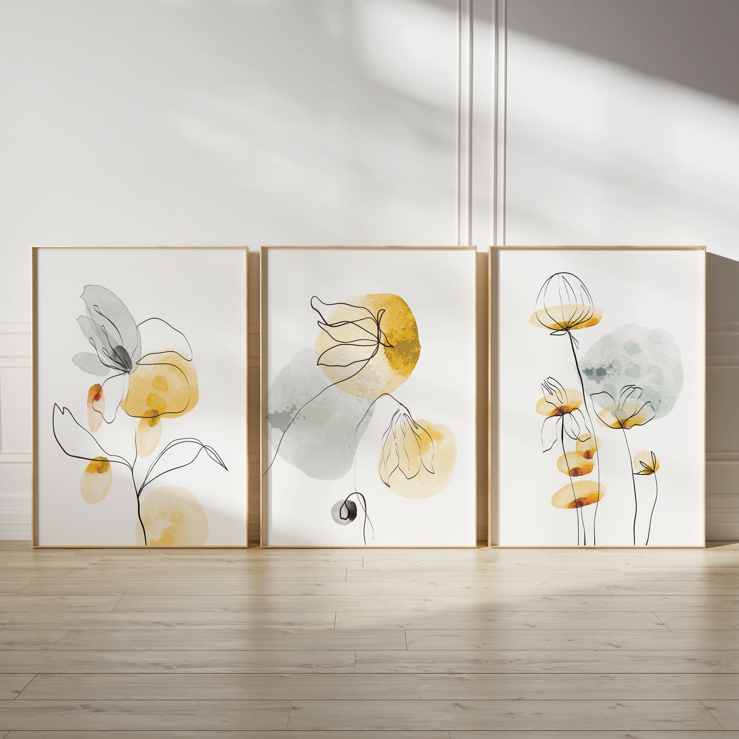 Set of 3 Yellow Daisy Abstract Wall Prints