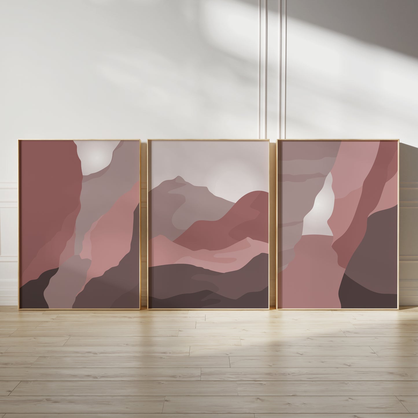 Set of 3 Mauve Pink Boho Landscape Wall Art Prints
