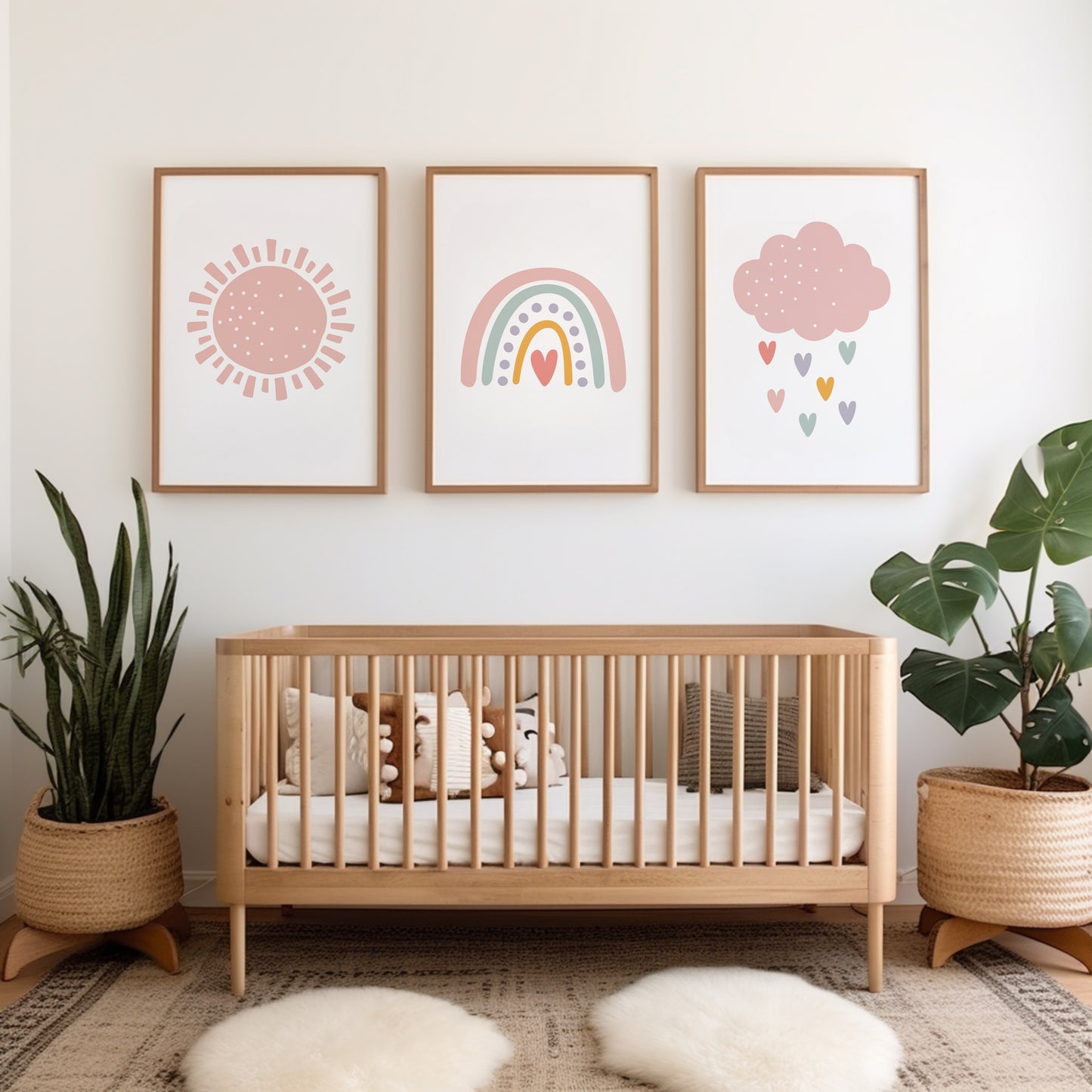 Set of 3 Pink Boho Nursery Wall Art Prints