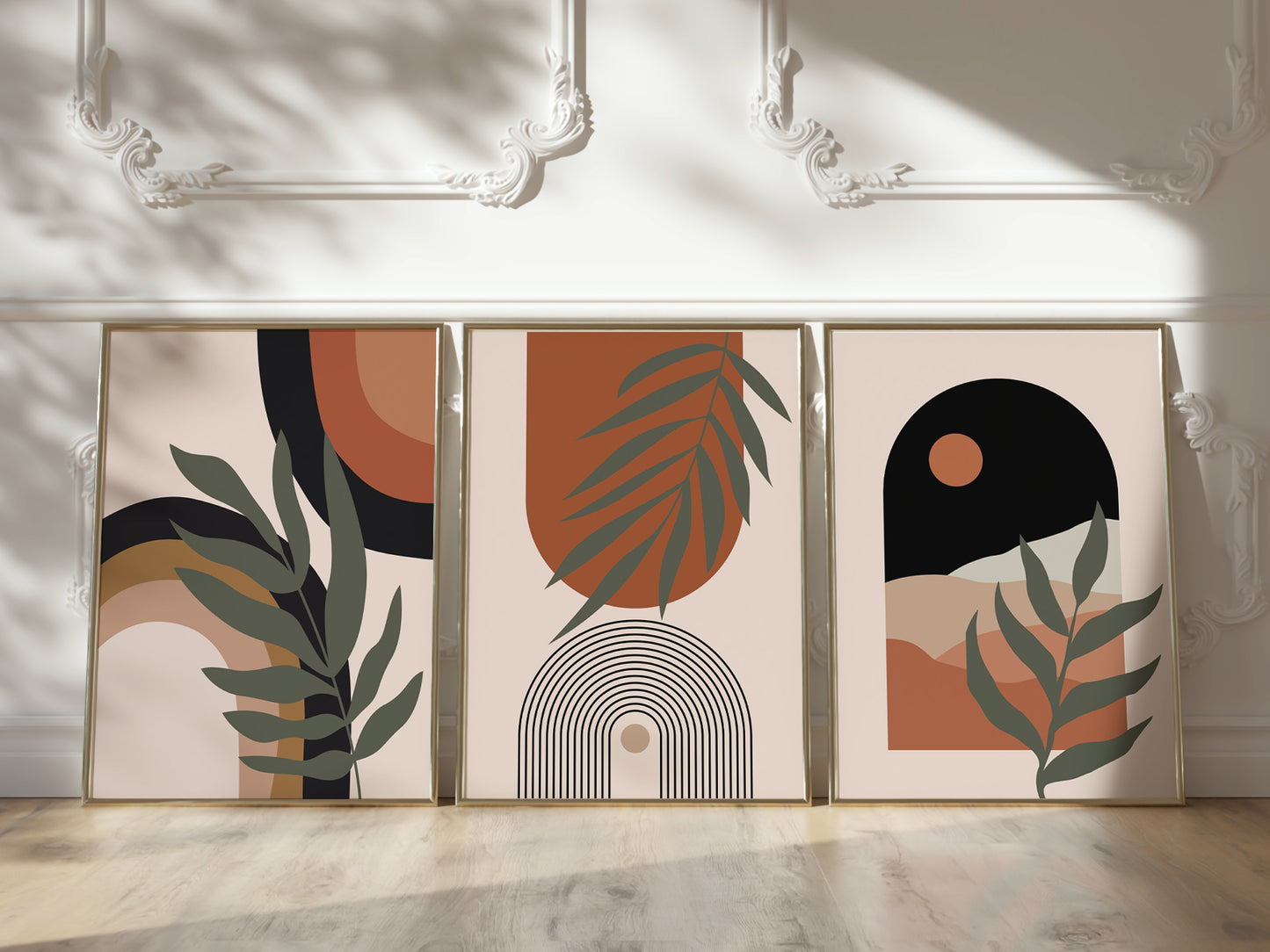 Set of 3 Terracotta Boho Abstract Wall Art Prints
