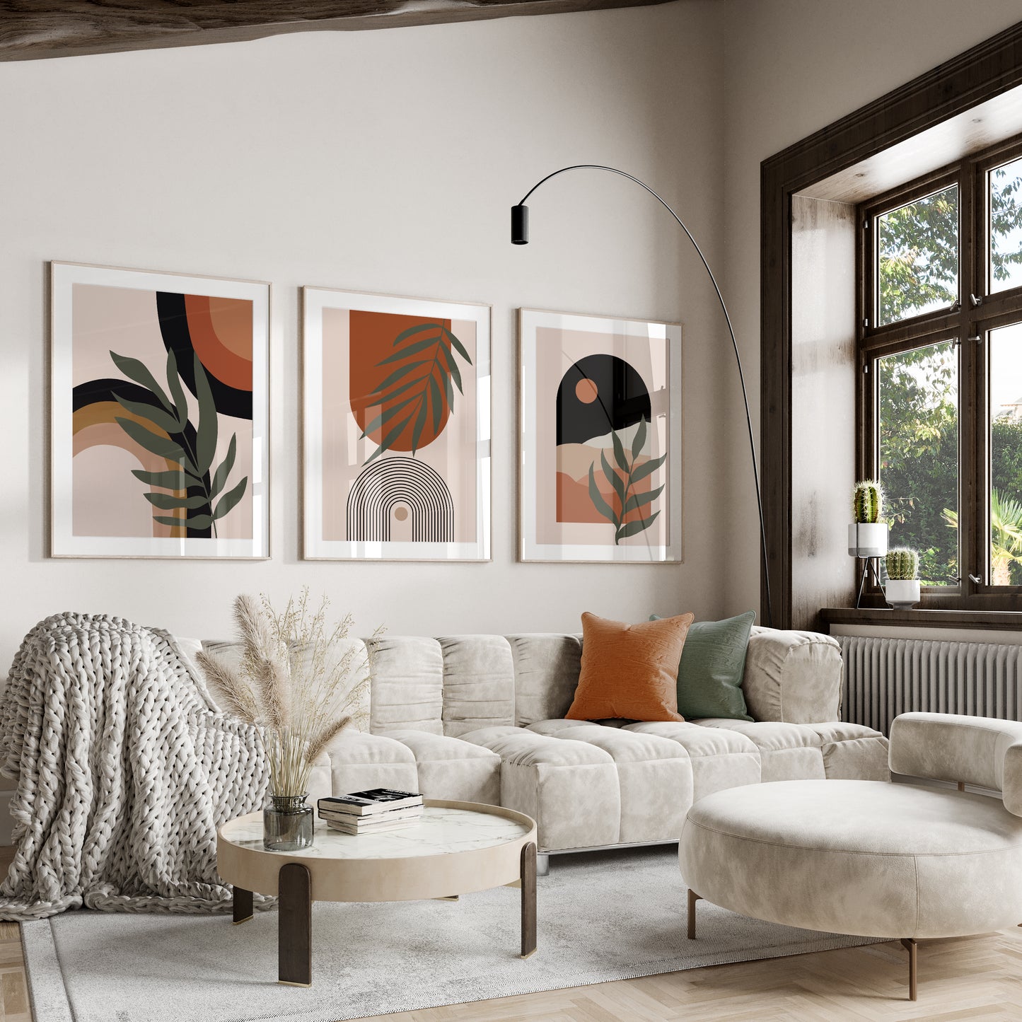 Set of 3 Terracotta Boho Abstract Wall Art Prints