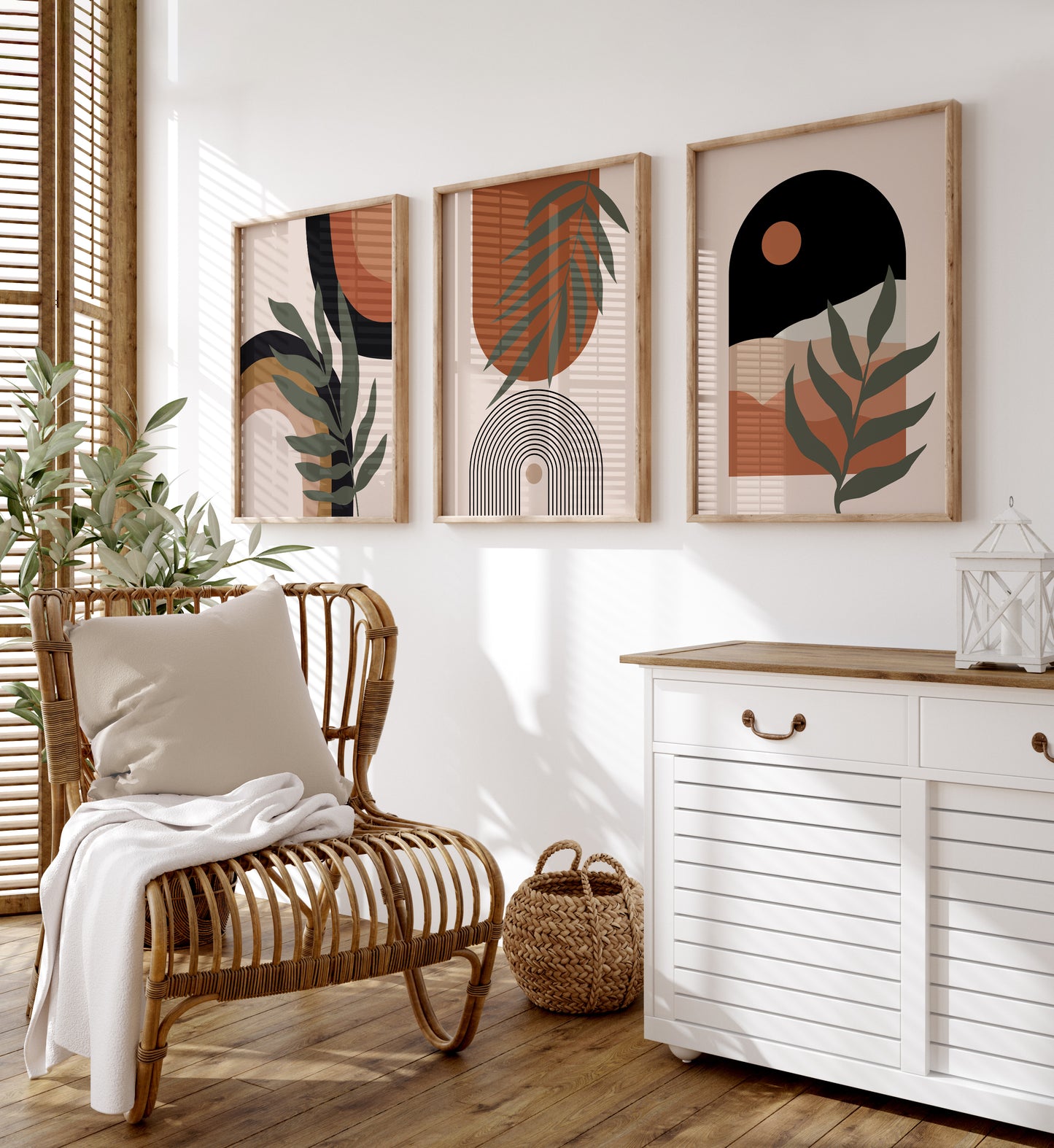 Set of 3 Terracotta Boho Abstract Wall Art Prints