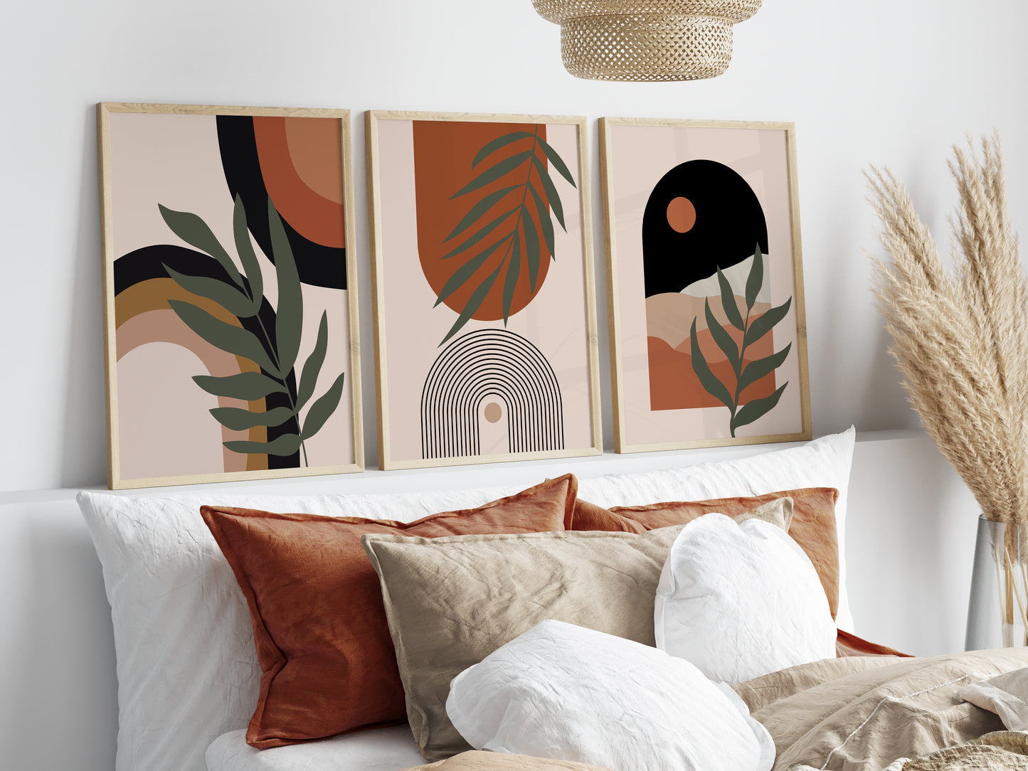 Set of 3 Terracotta Boho Abstract Wall Art Prints
