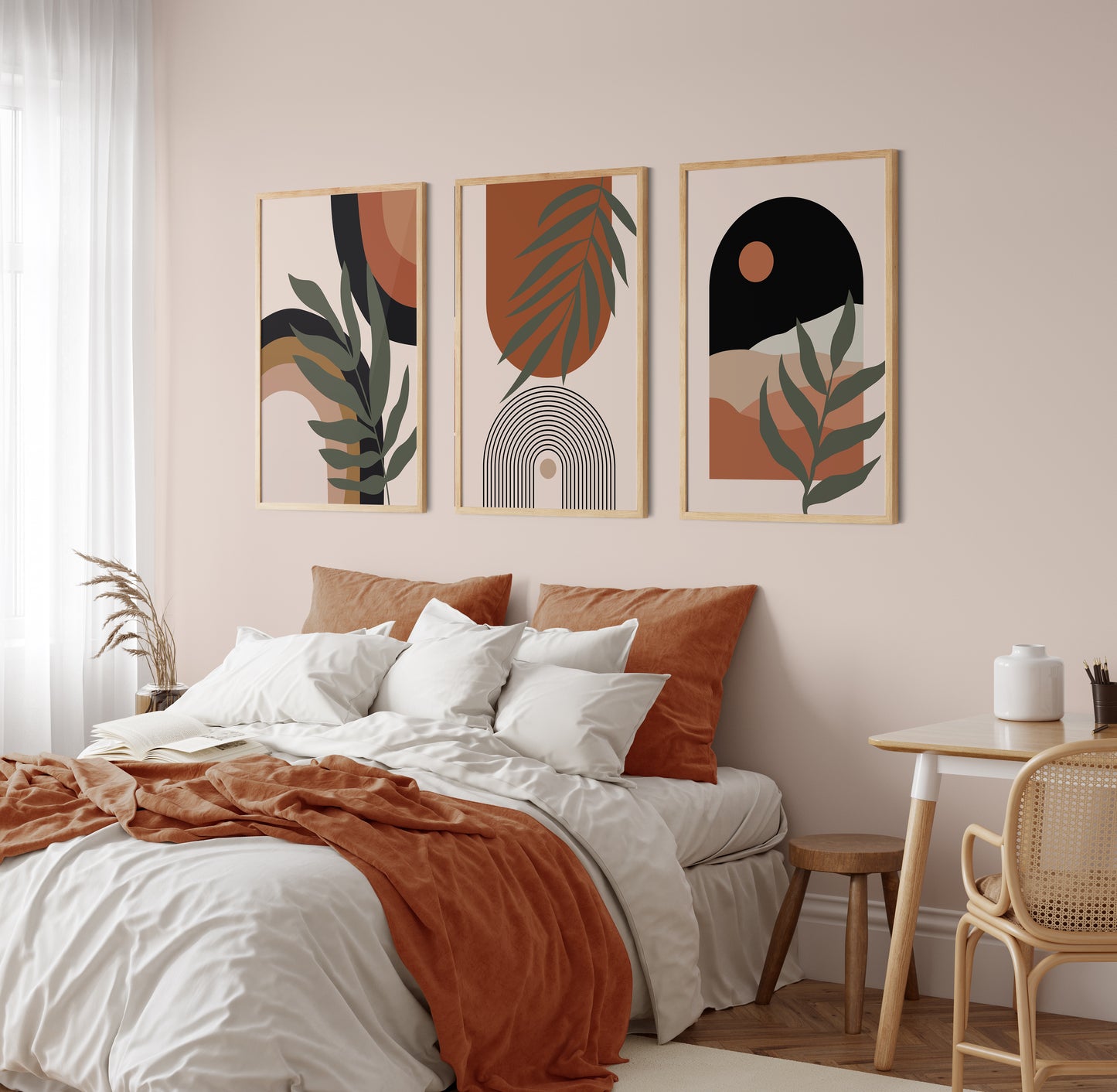 Set of 3 Terracotta Boho Abstract Wall Art Prints