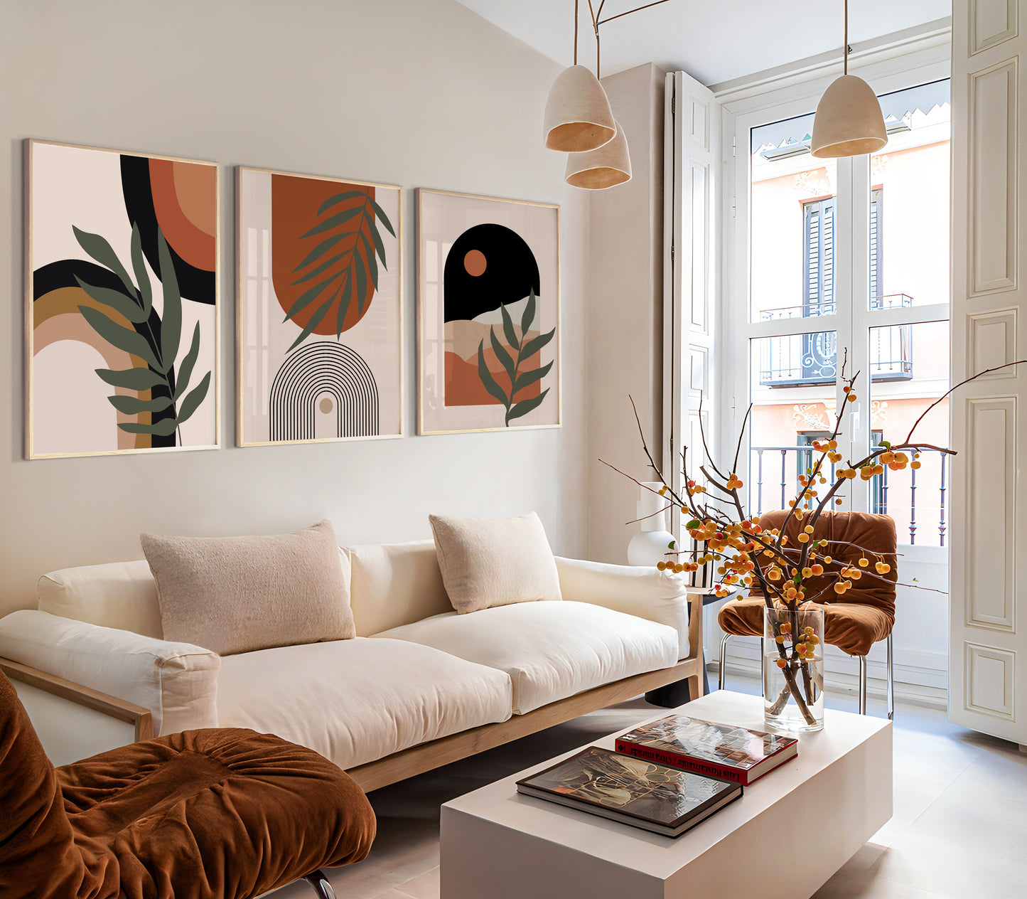Set of 3 Terracotta Boho Abstract Wall Art Prints
