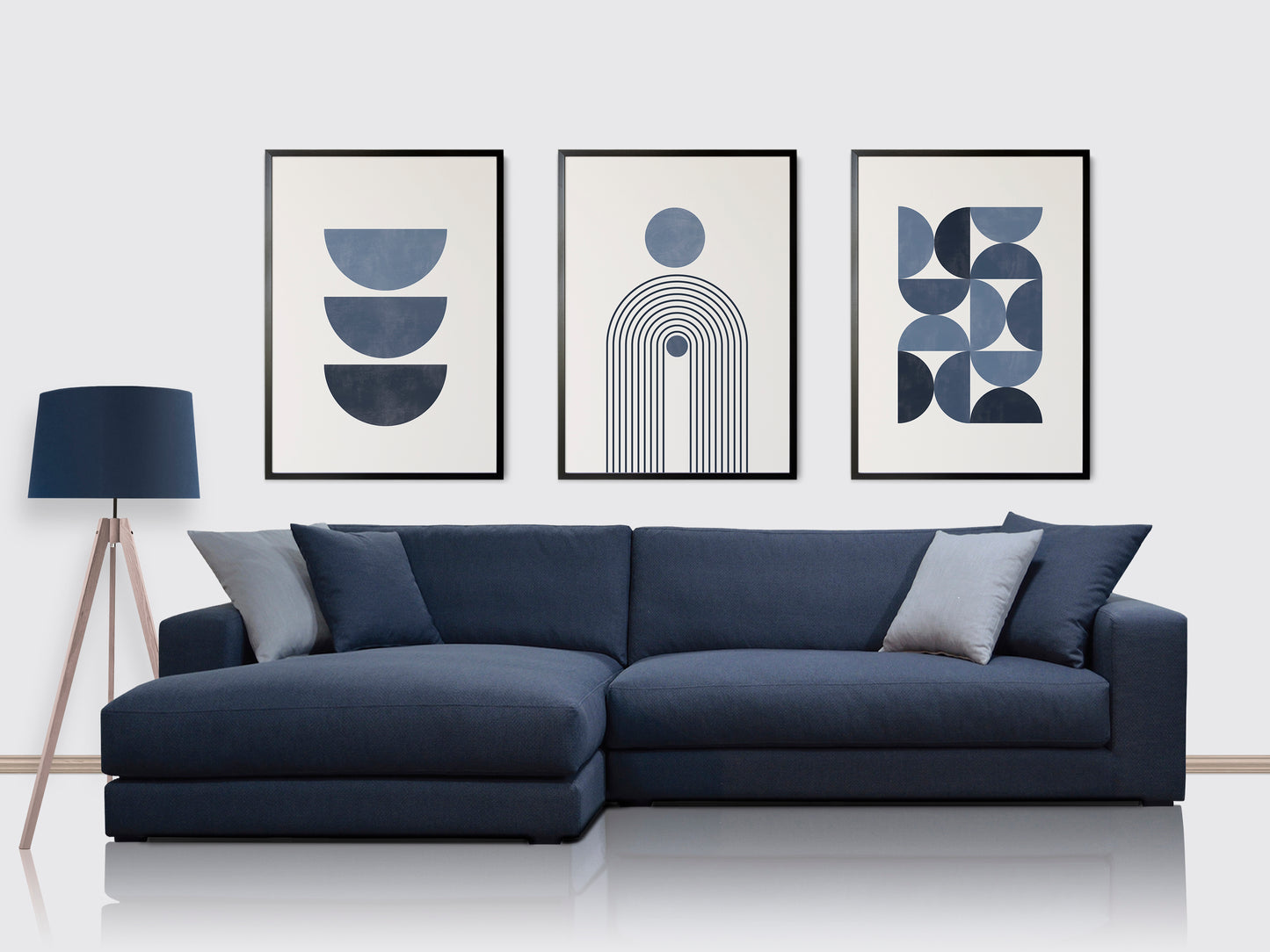 Set of 3 Blue & Cream Boho Wall Art Prints