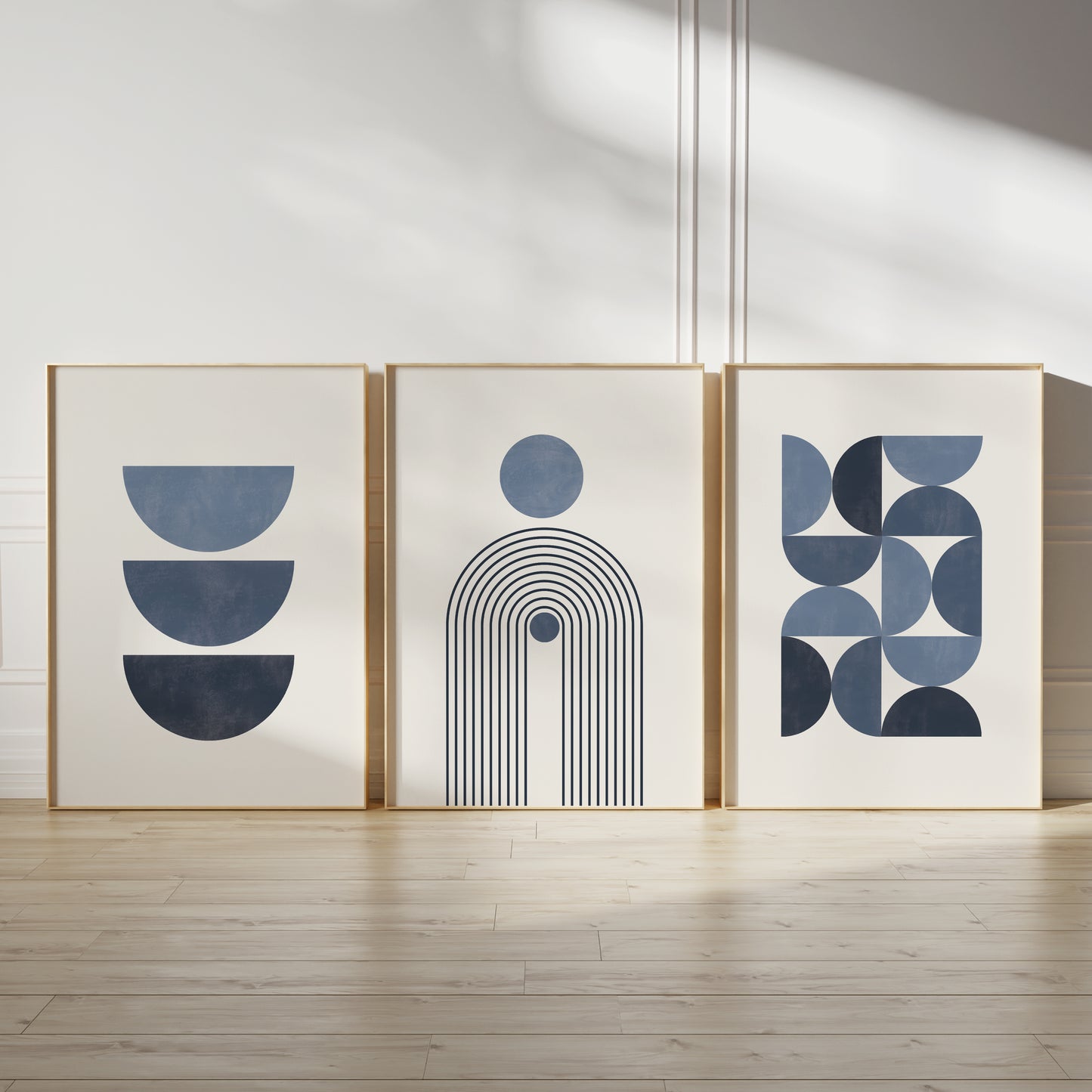 Set of 3 Blue & Cream Boho Wall Art Prints