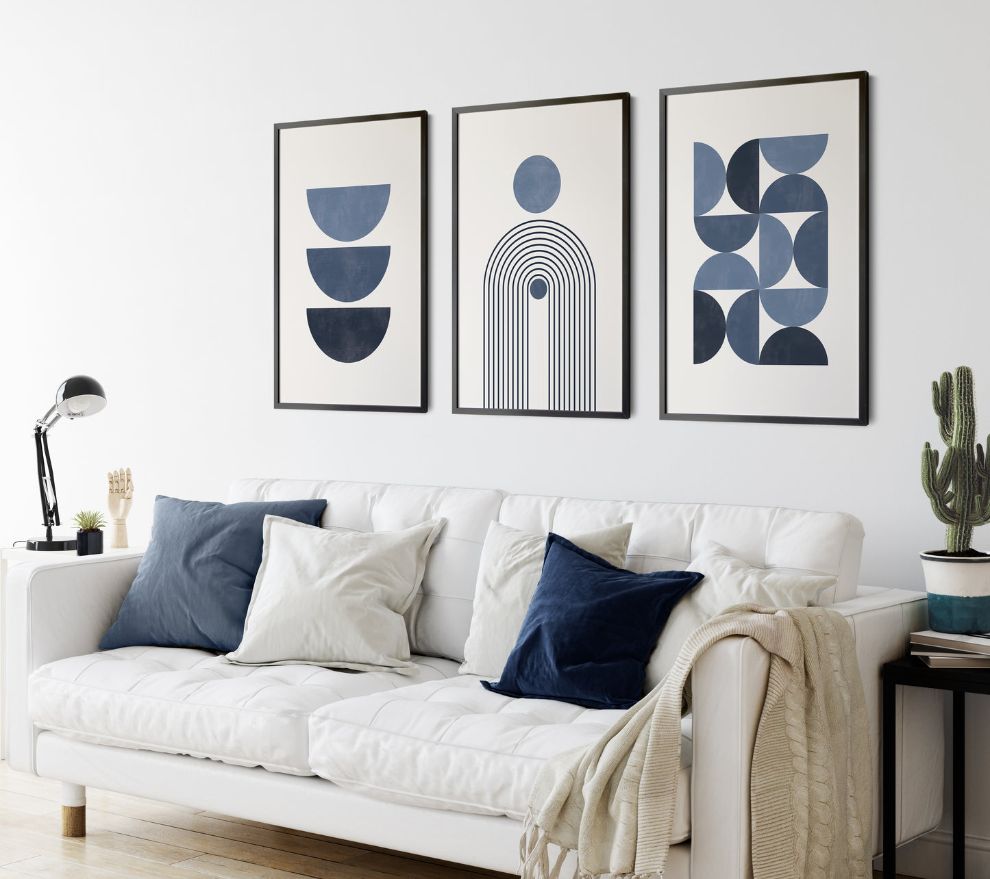 Set of 3 Blue & Cream Boho Wall Art Prints