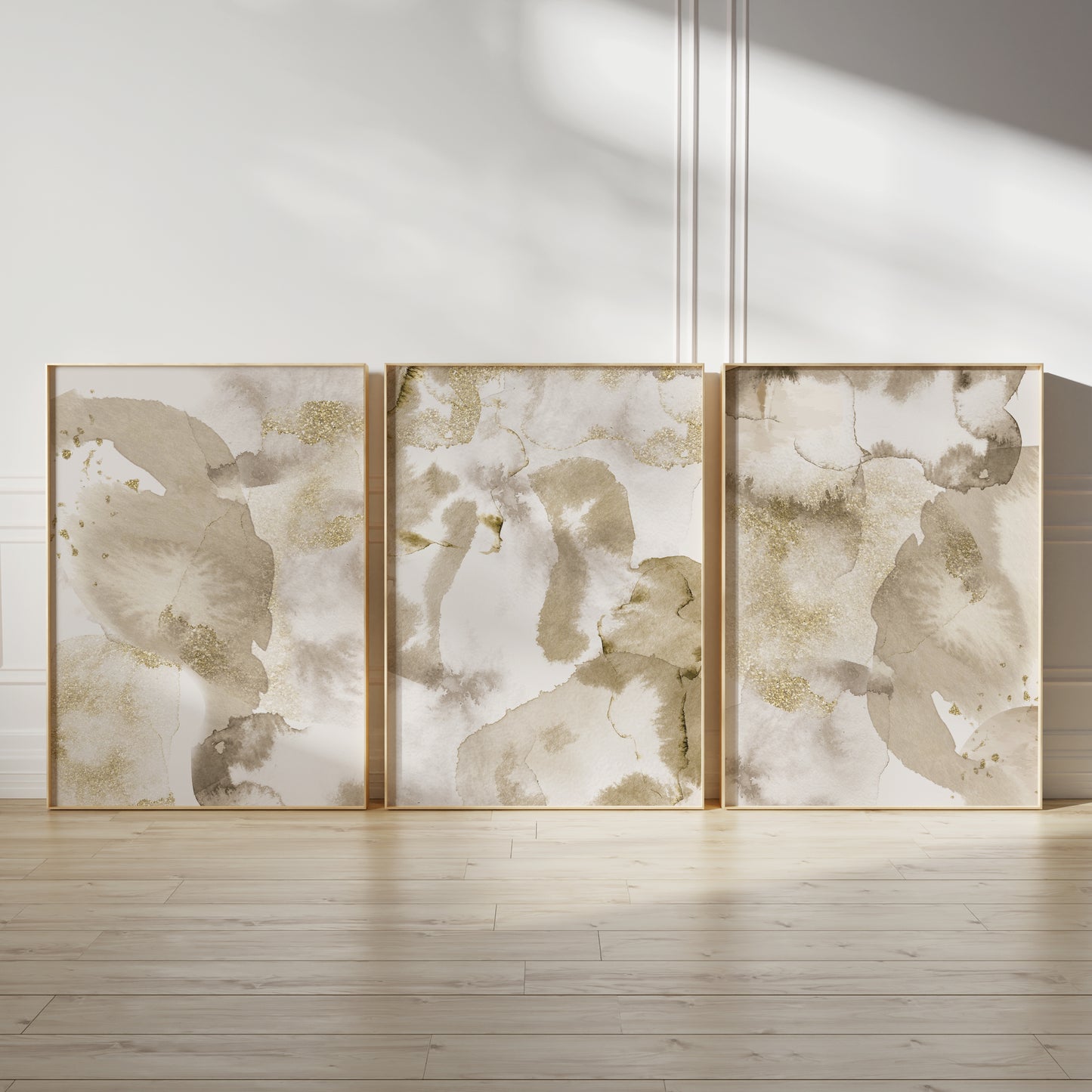 Set of 3 Beige & Gold Abstract Wall Prints