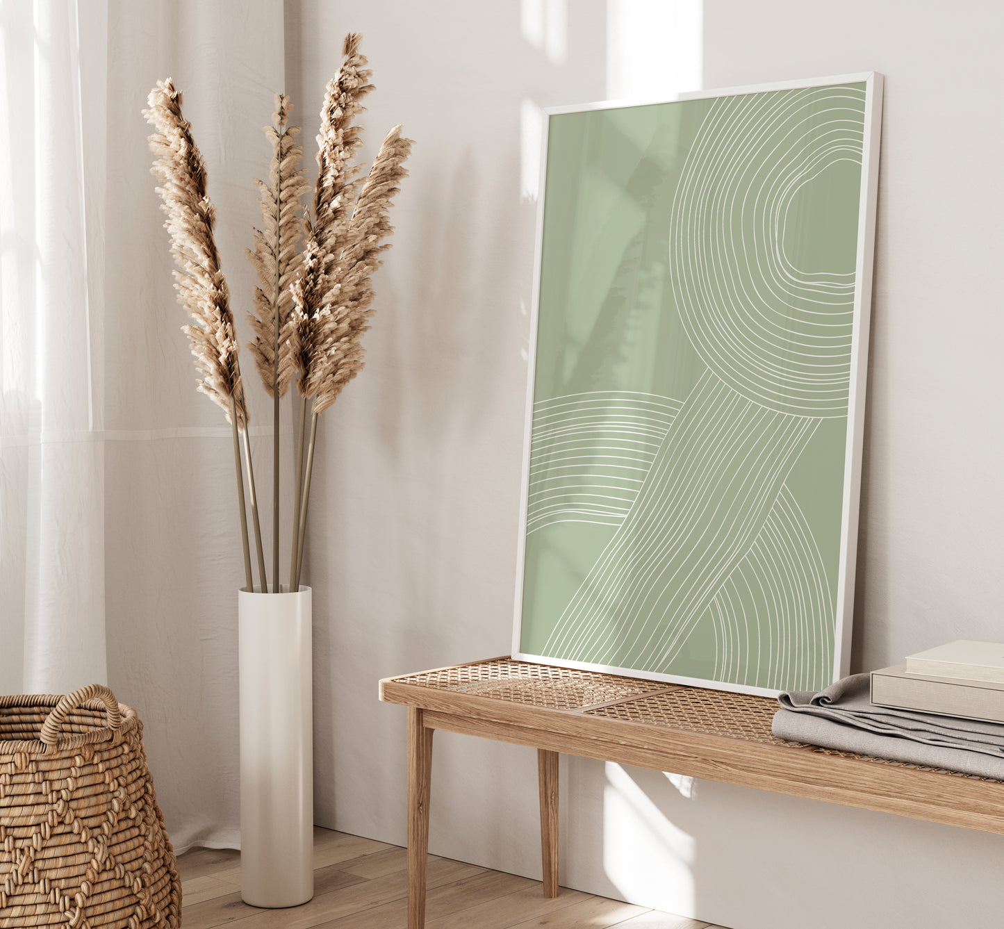 Set of 3 Circles Abstract Sage Green Wall Prints