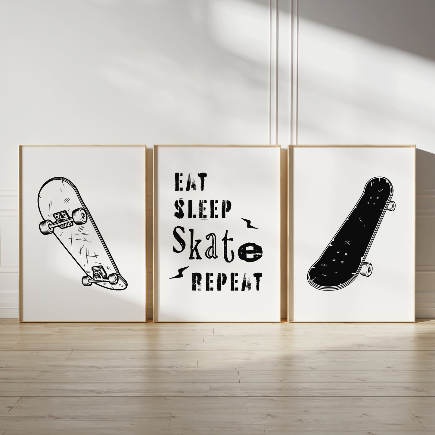 Set of 3 Black and White Skateboard Wall Art Prints