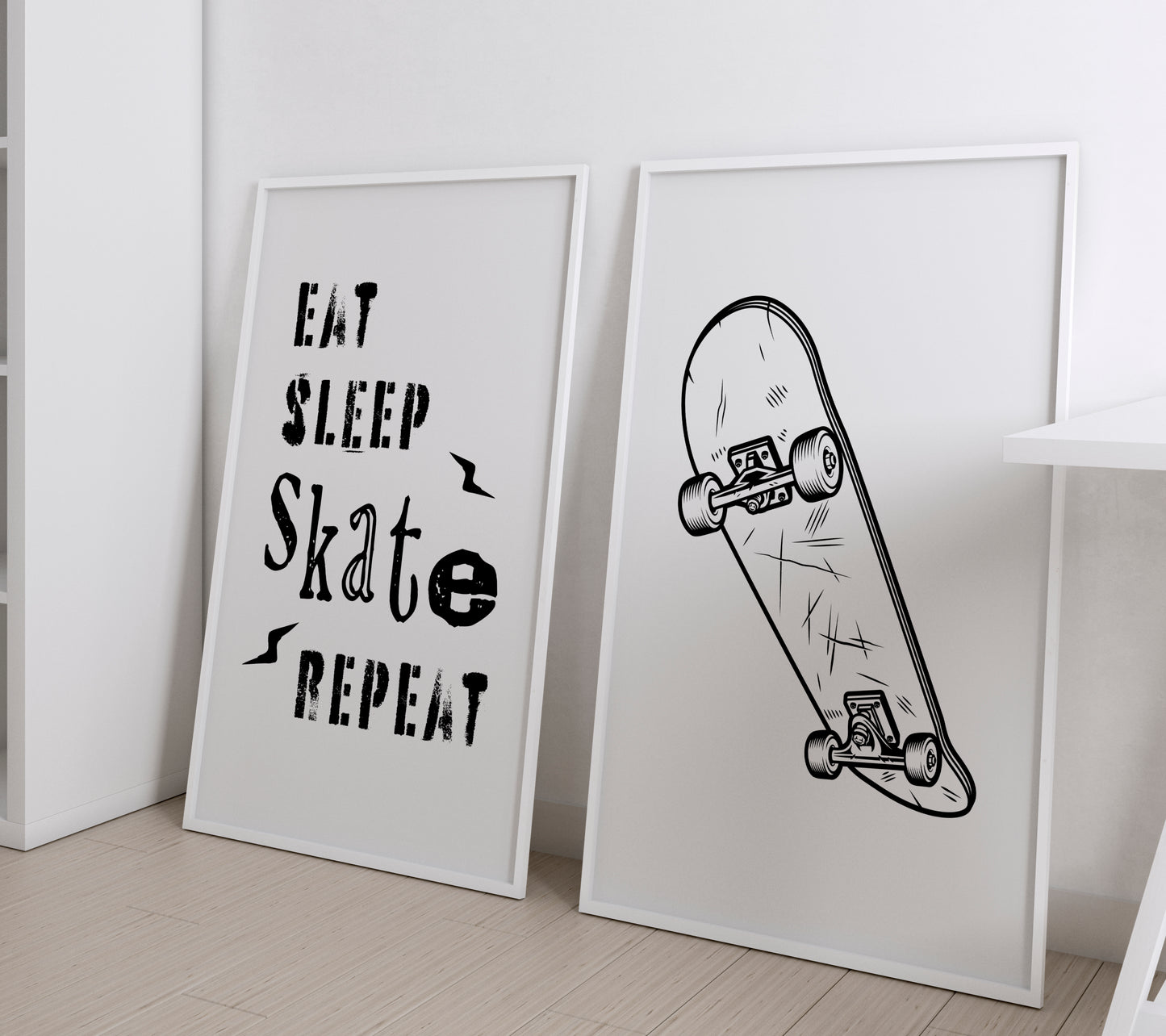 Set of 3 Black and White Skateboard Wall Art Prints