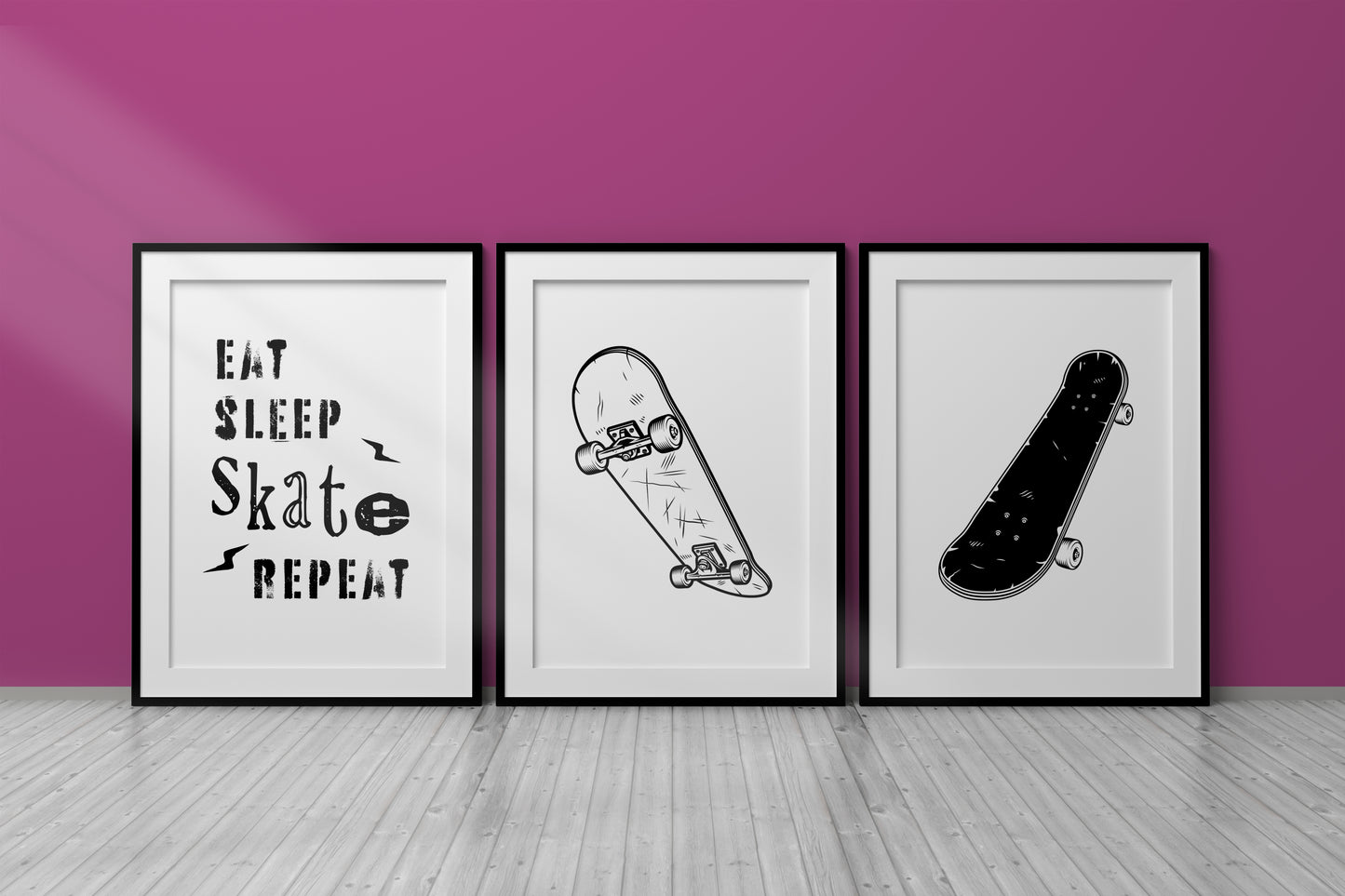Set of 3 Black and White Skateboard Wall Art Prints
