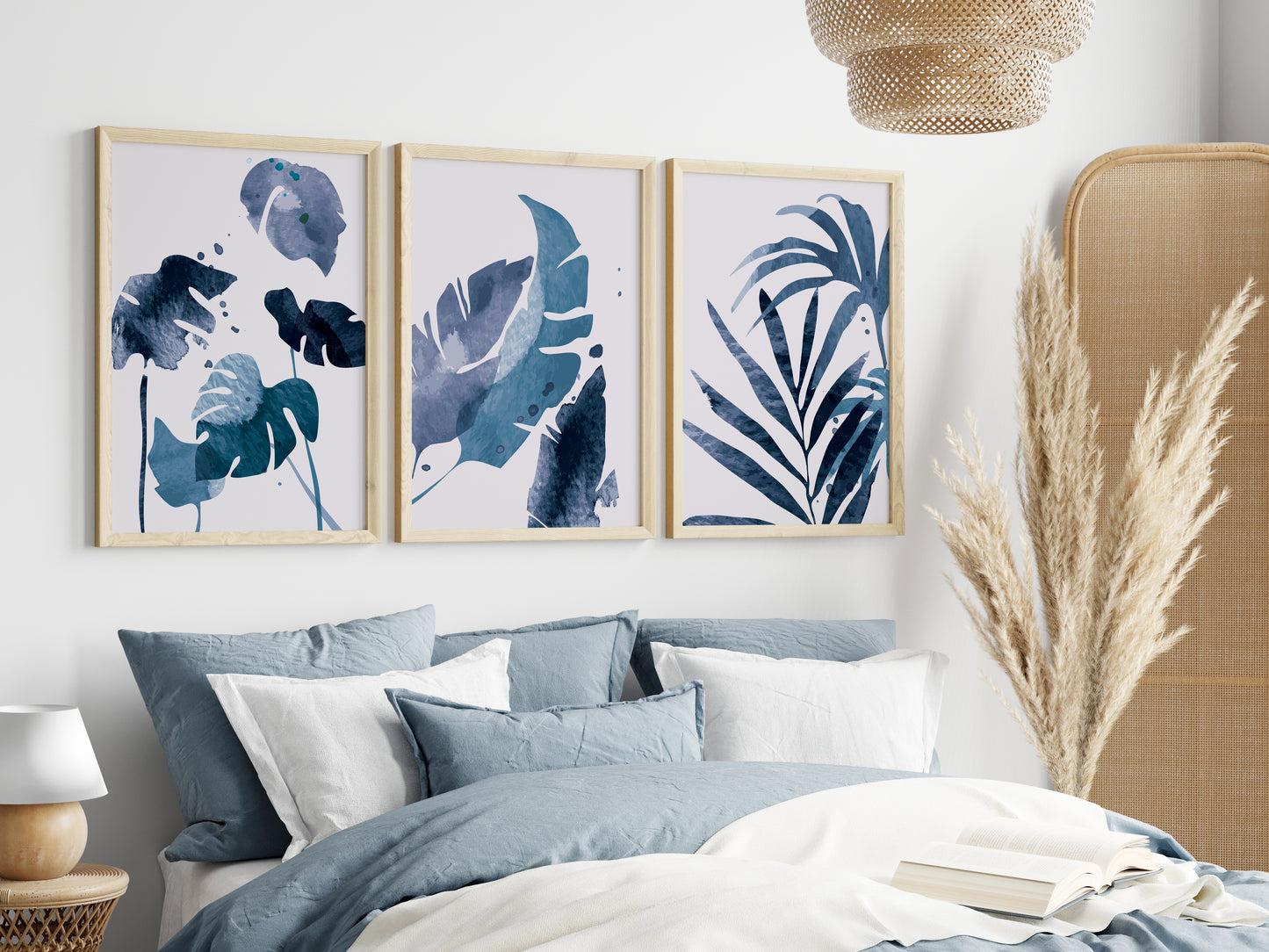 Set of 3 Blue Leaf Abstract Wall Prints
