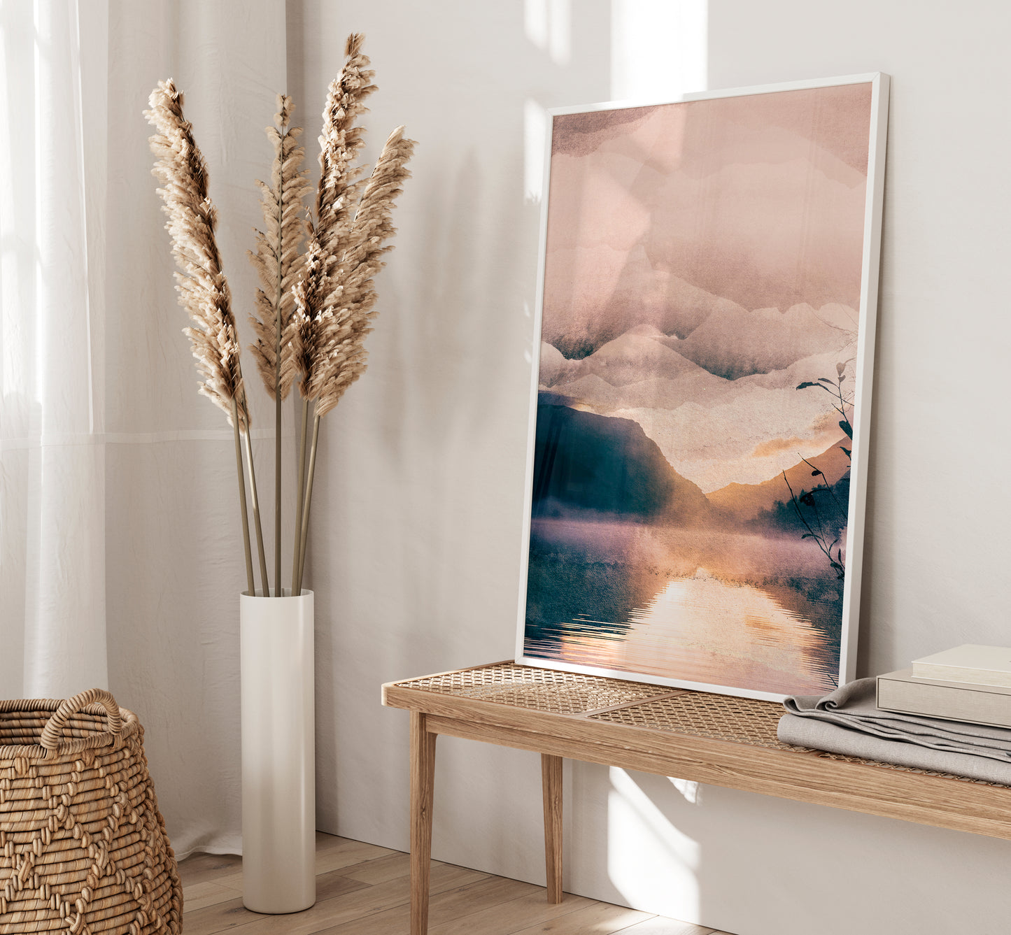 Set of 3 Peach Pink Watercolour Landscape Wall Prints