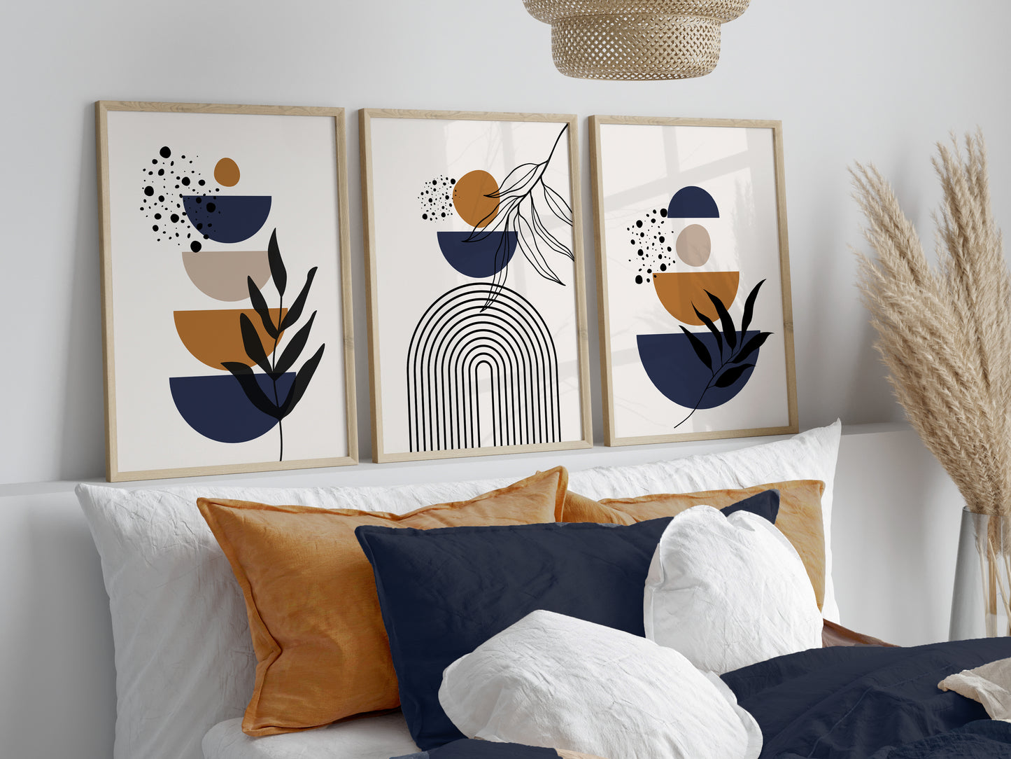 Set of 3 Navy & Rust Boho Wall Art Prints