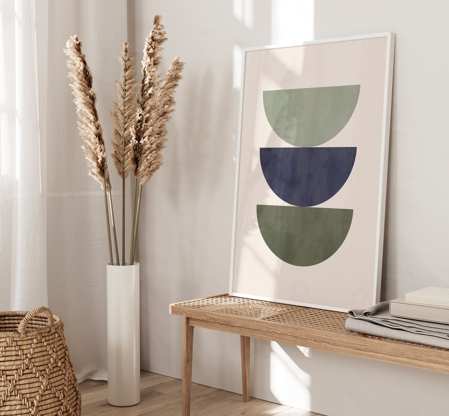 Set of 3 Green & Blue Boho Abstract Wall Art Prints