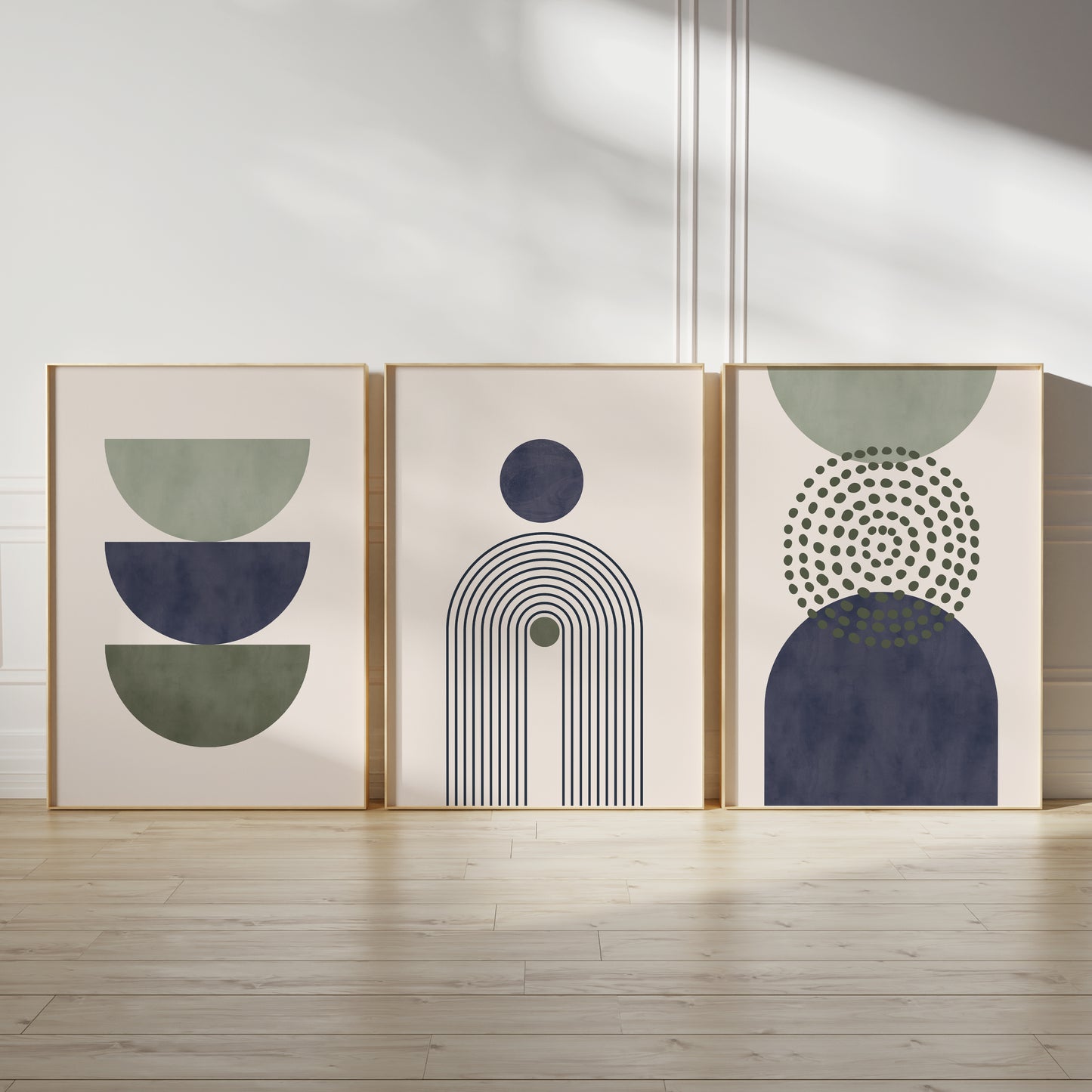 Set of 3 Green & Blue Boho Abstract Wall Art Prints
