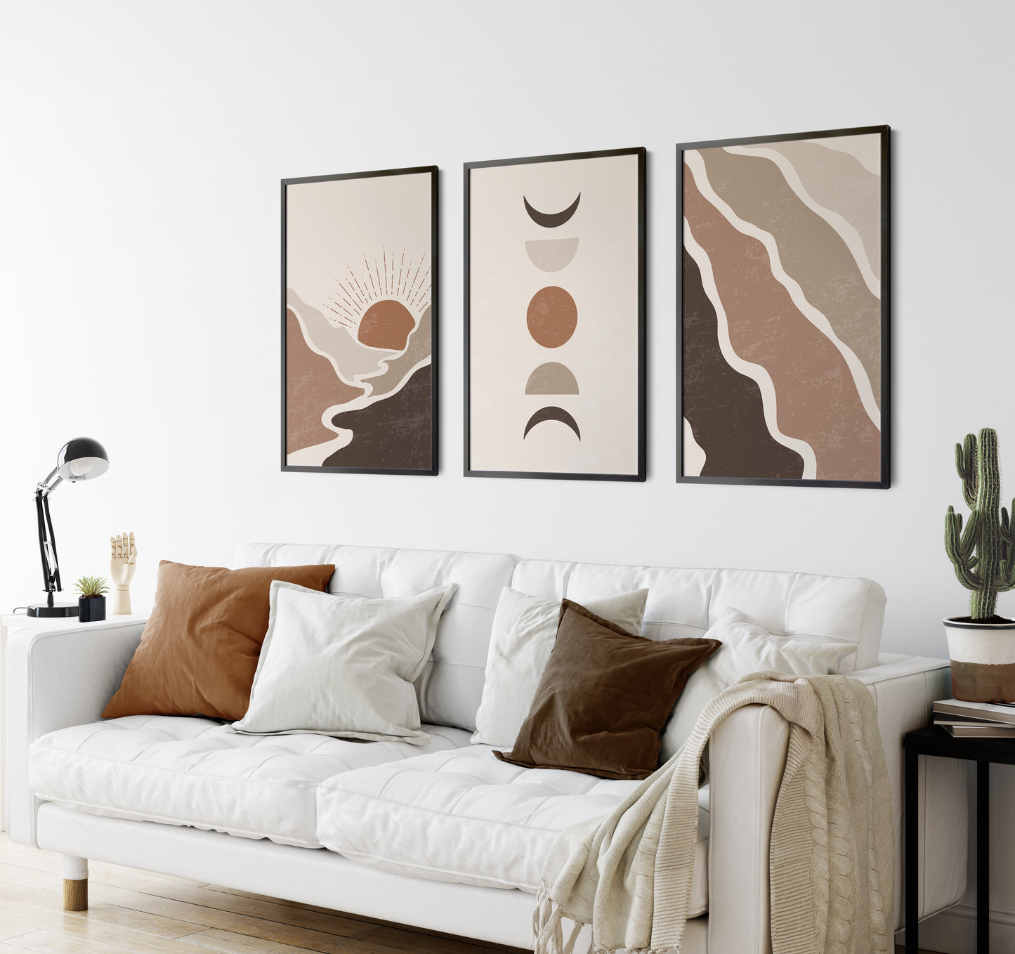 Set of 3 Brown Boho Wall Art Prints