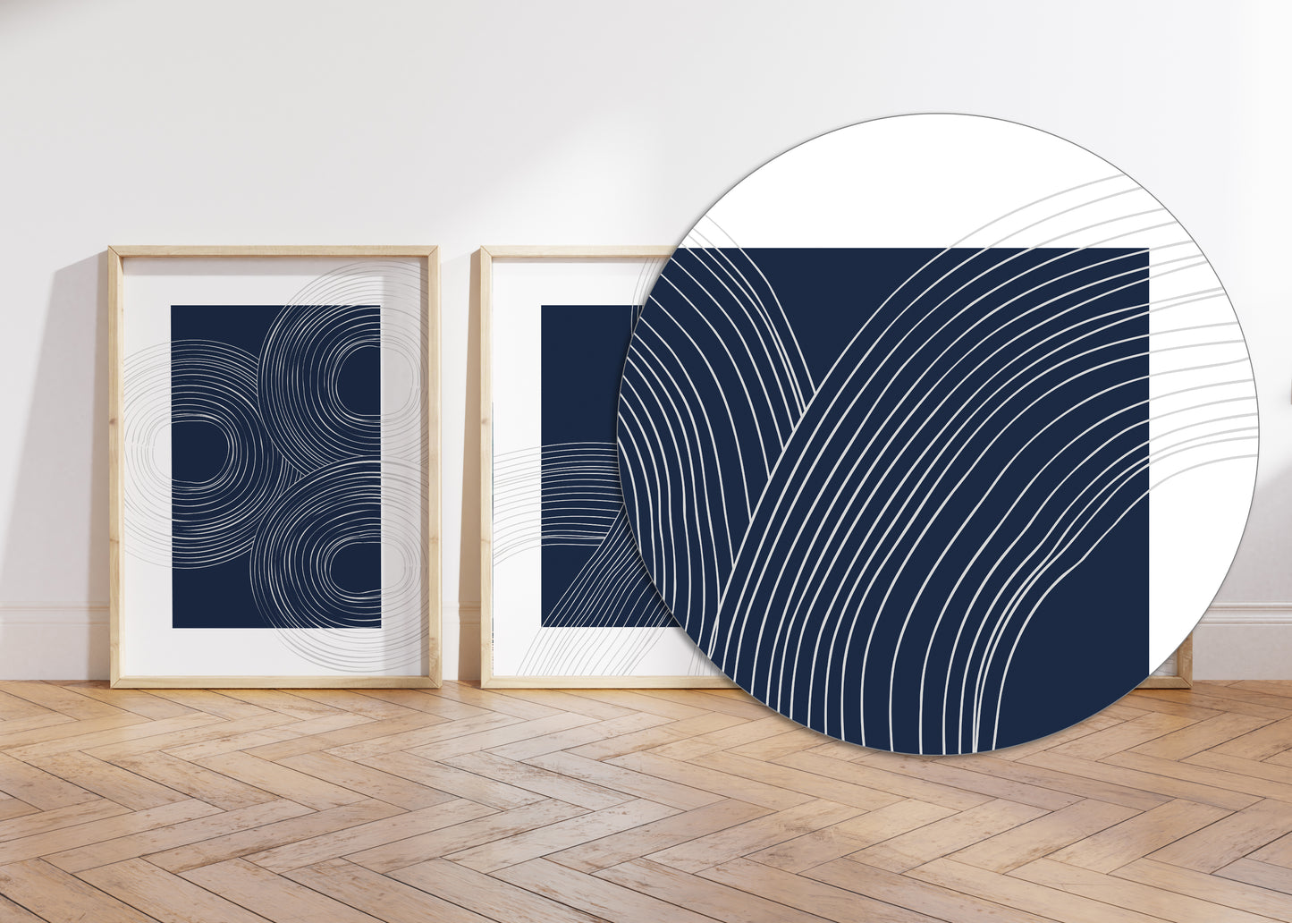 Set of 3 Blue Abstract Circles Wall Prints