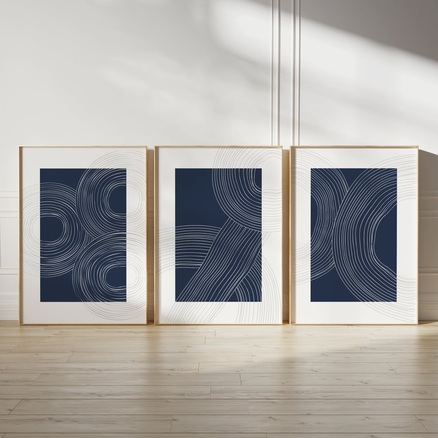 Set of 3 Blue Abstract Circles Wall Prints