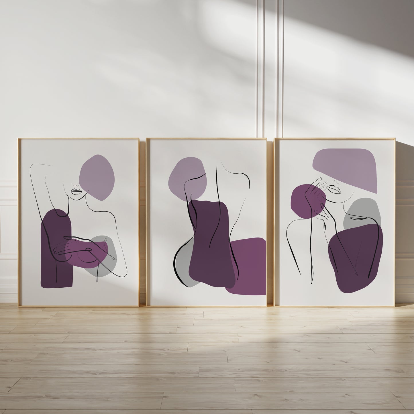 Set of 3 Purple Woman Abstract Wall Prints