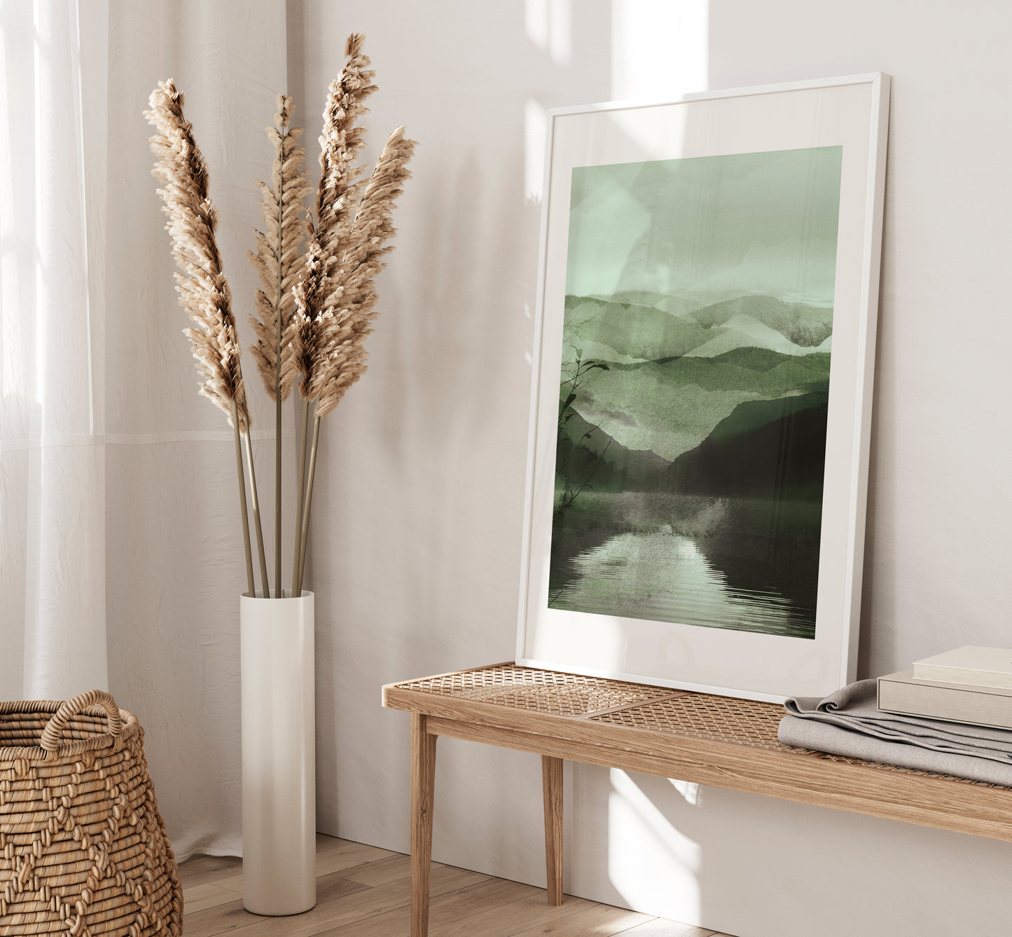 Set of 3 Green Watercolour Landscape Wall Art Prints
