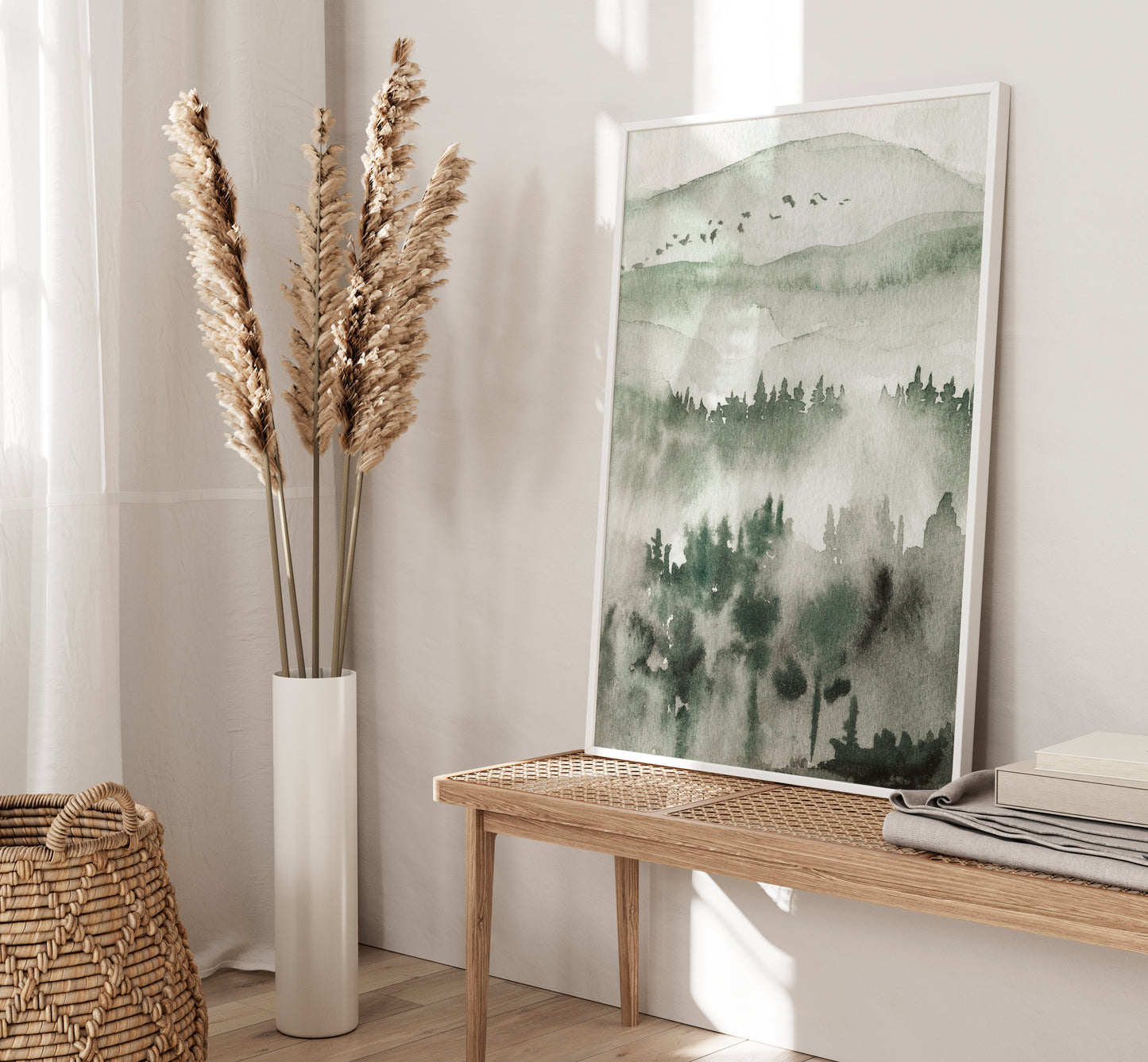 Set of 3 Green Watercolour Landscape Wall Art Prints