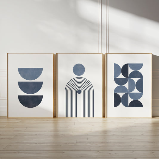 Set of 3 Blue & White Watercolour Boho Wall Art Prints