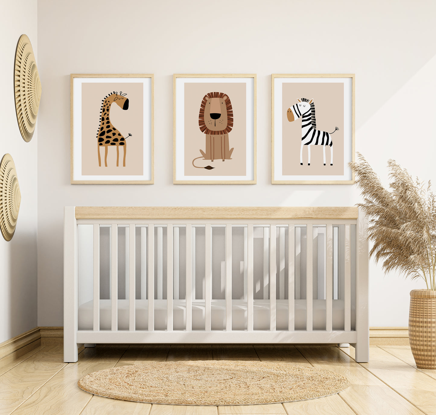 Set of 3 Beige Safari Animal Nursery Wall Art Prints