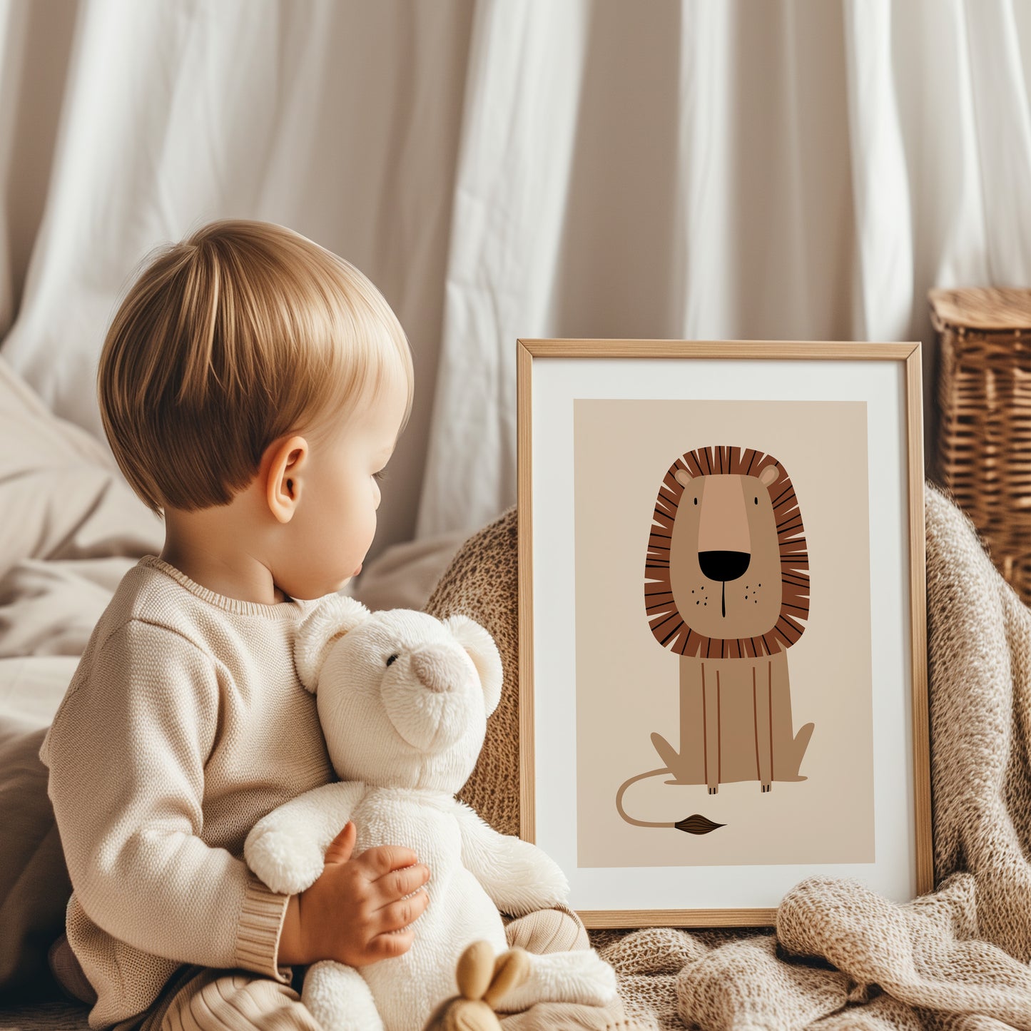 Set of 3 Beige Safari Animal Nursery Wall Art Prints