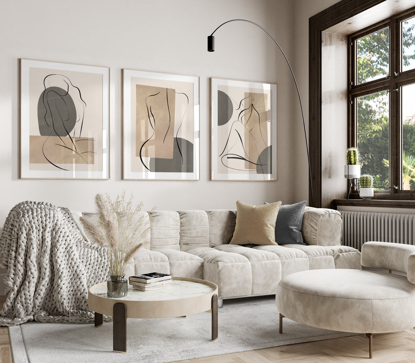 Set of 3 Taupe, Grey & Beige Wall Prints