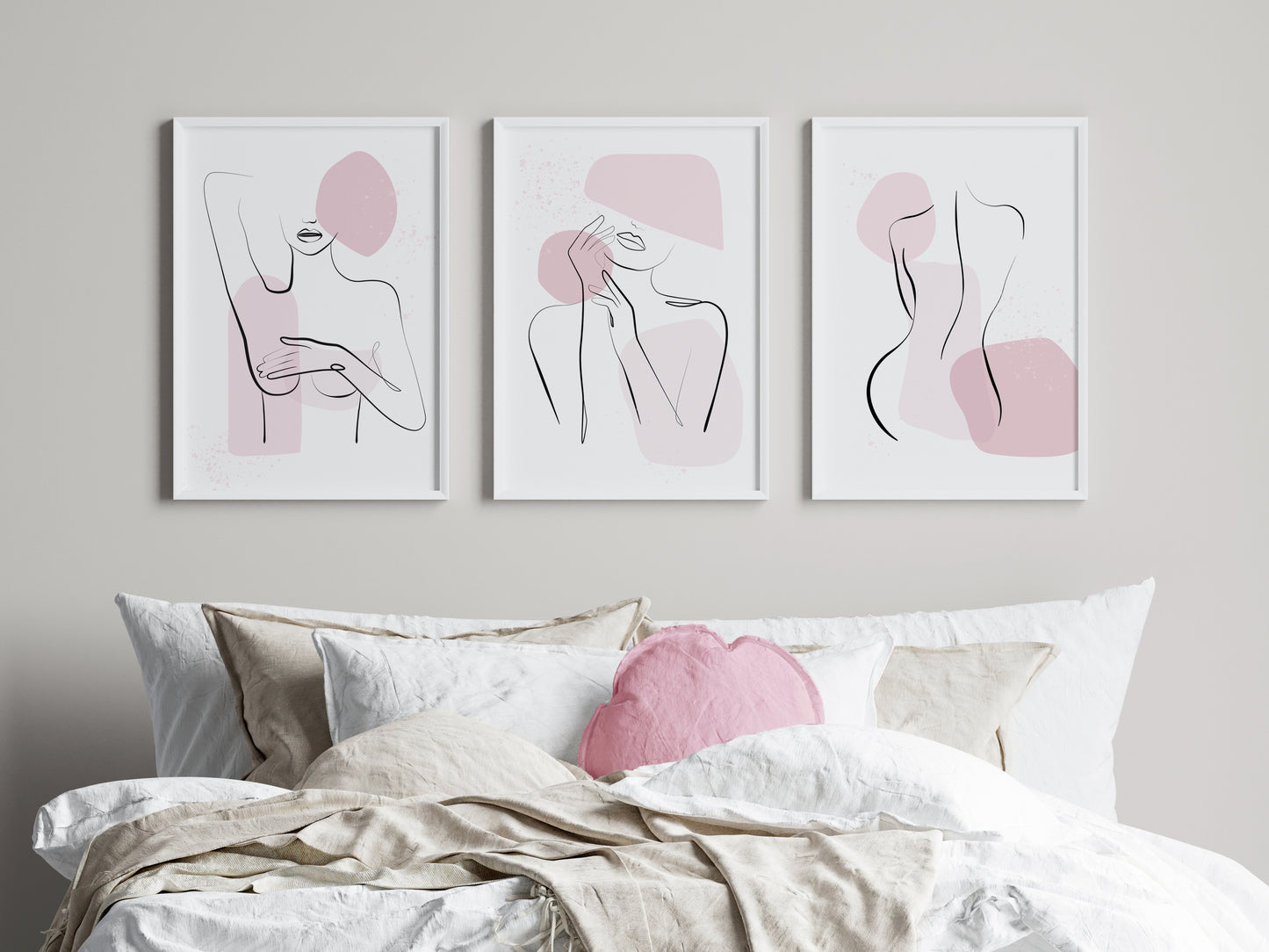 Set of 3 Pink Line Art Women Wall Prints