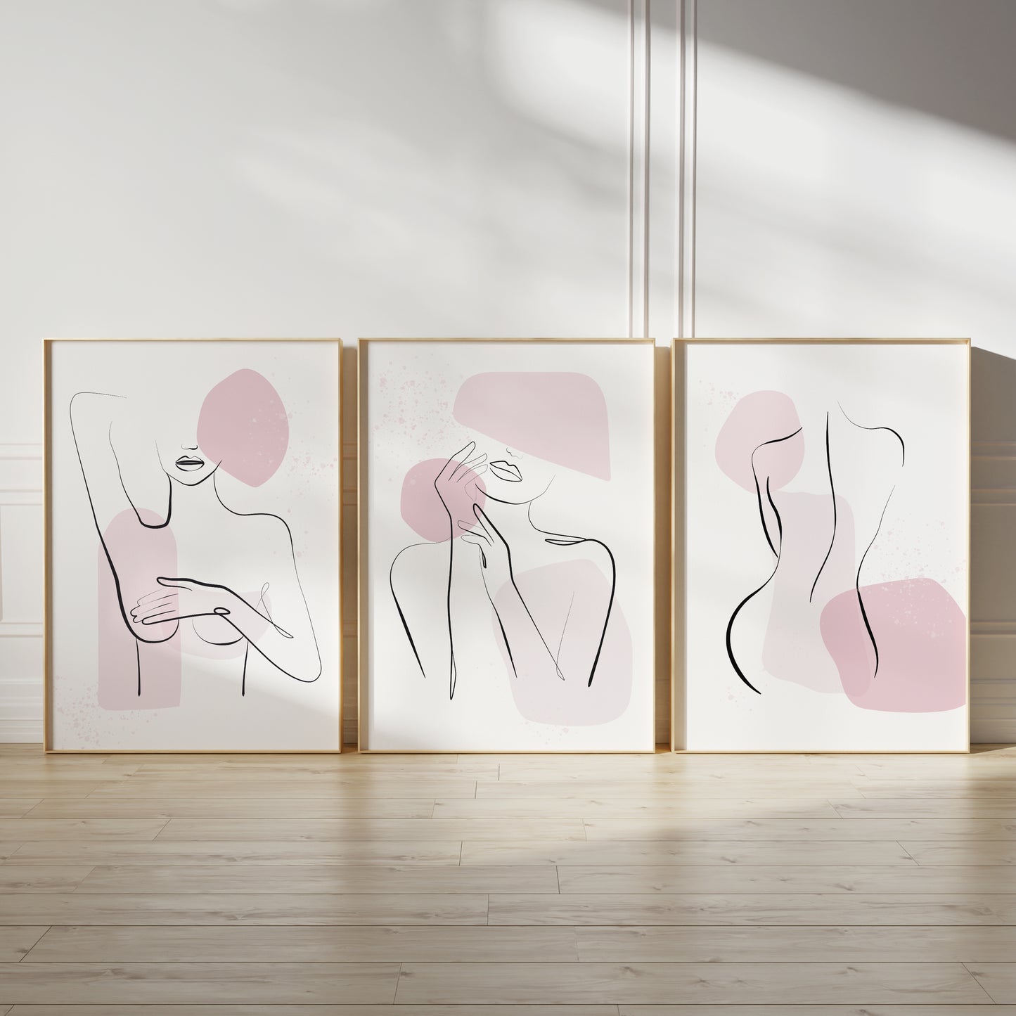 Set of 3 Pink Line Art Women Wall Prints