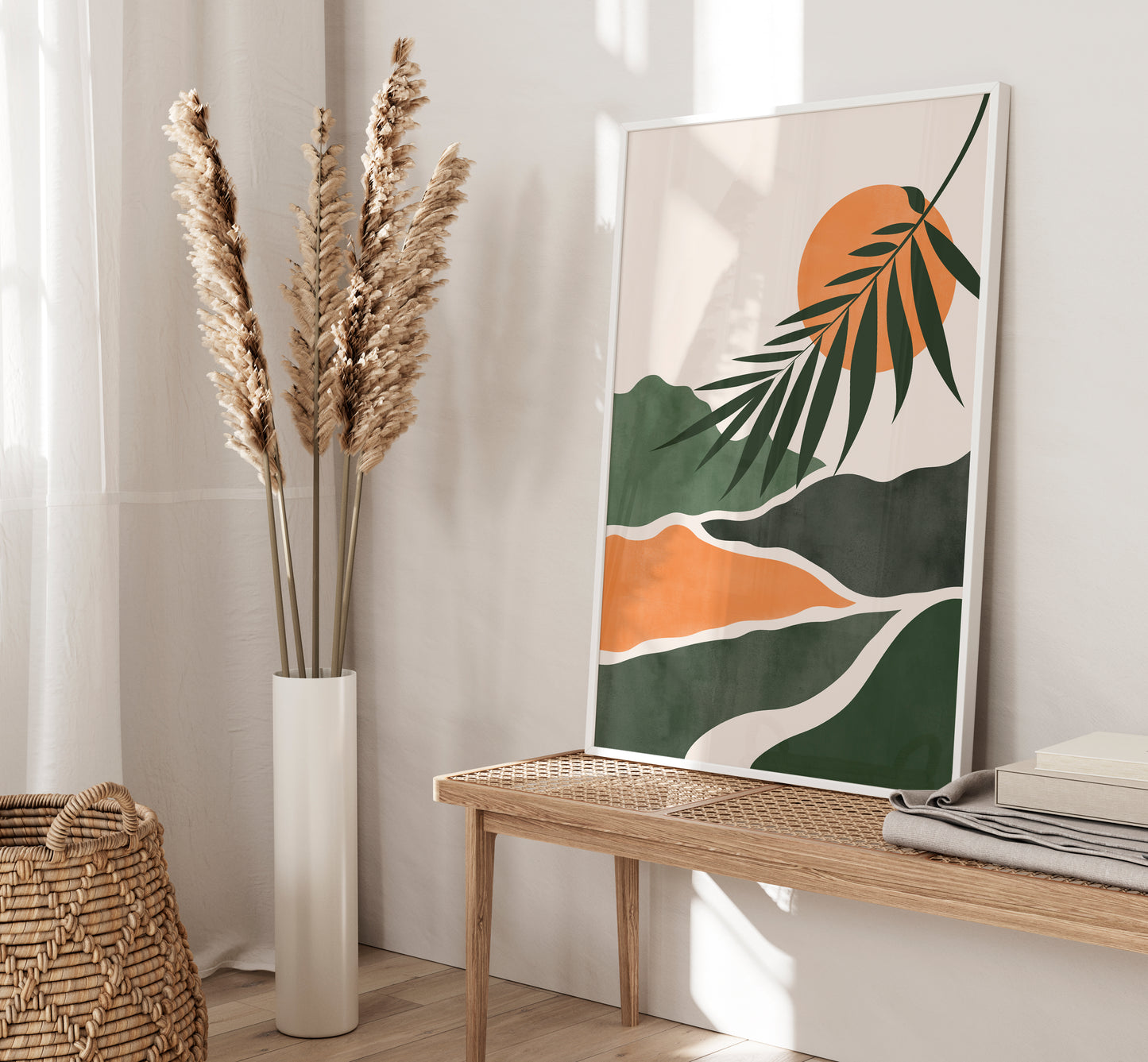 Set of 3 Green & Orange Boho Wall Art Prints
